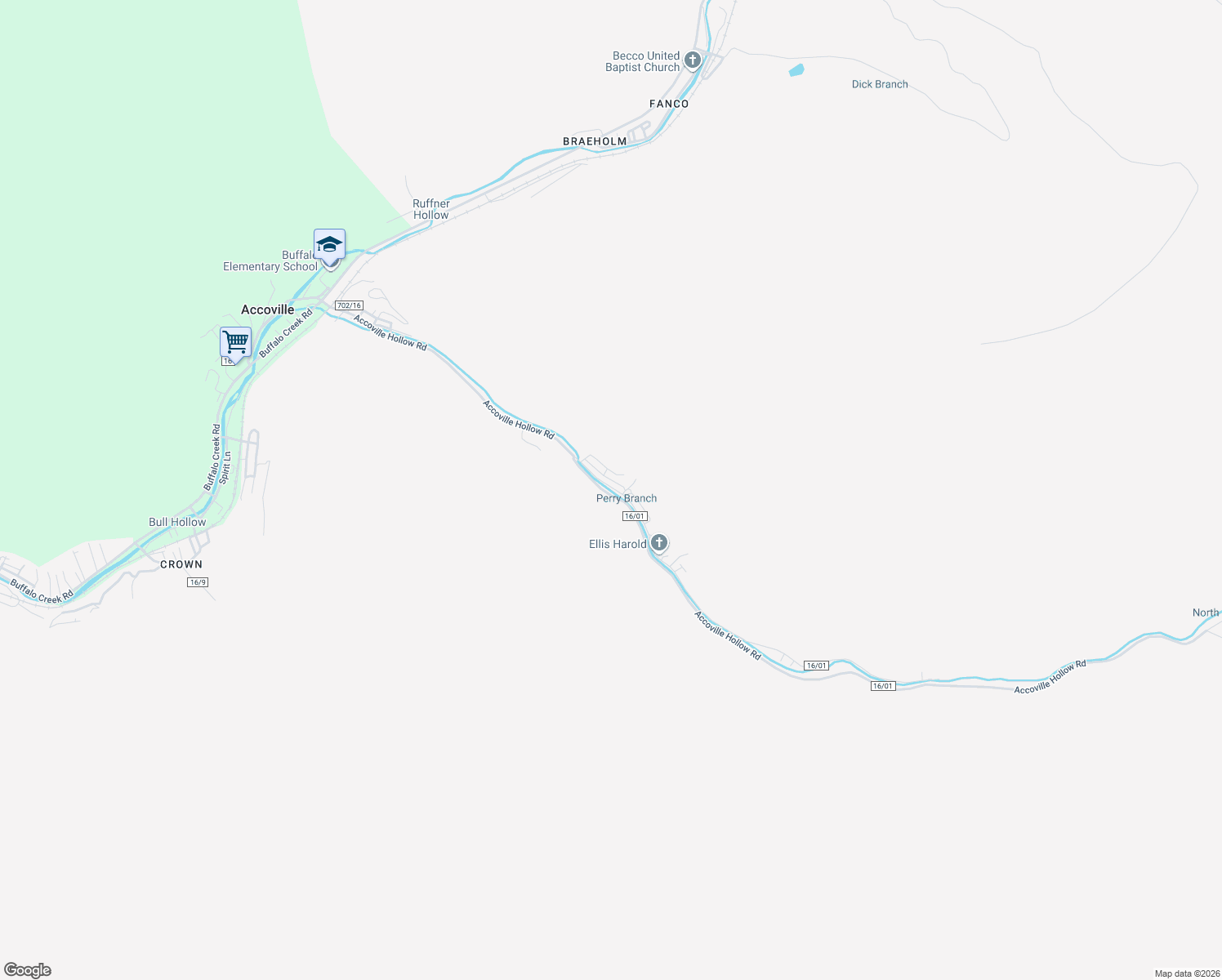 map of restaurants, bars, coffee shops, grocery stores, and more near 1028 Accoville Hollow Road in Accoville