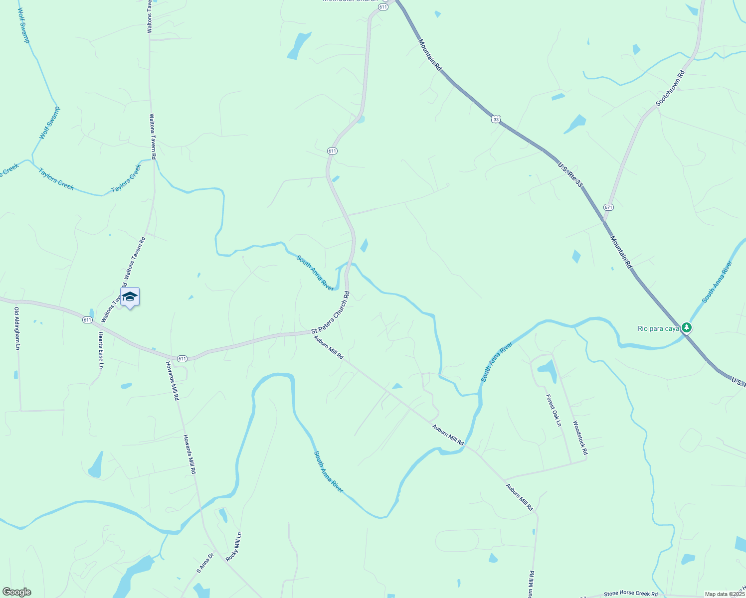map of restaurants, bars, coffee shops, grocery stores, and more near 15871 Saint Peters Church Road in Montpelier