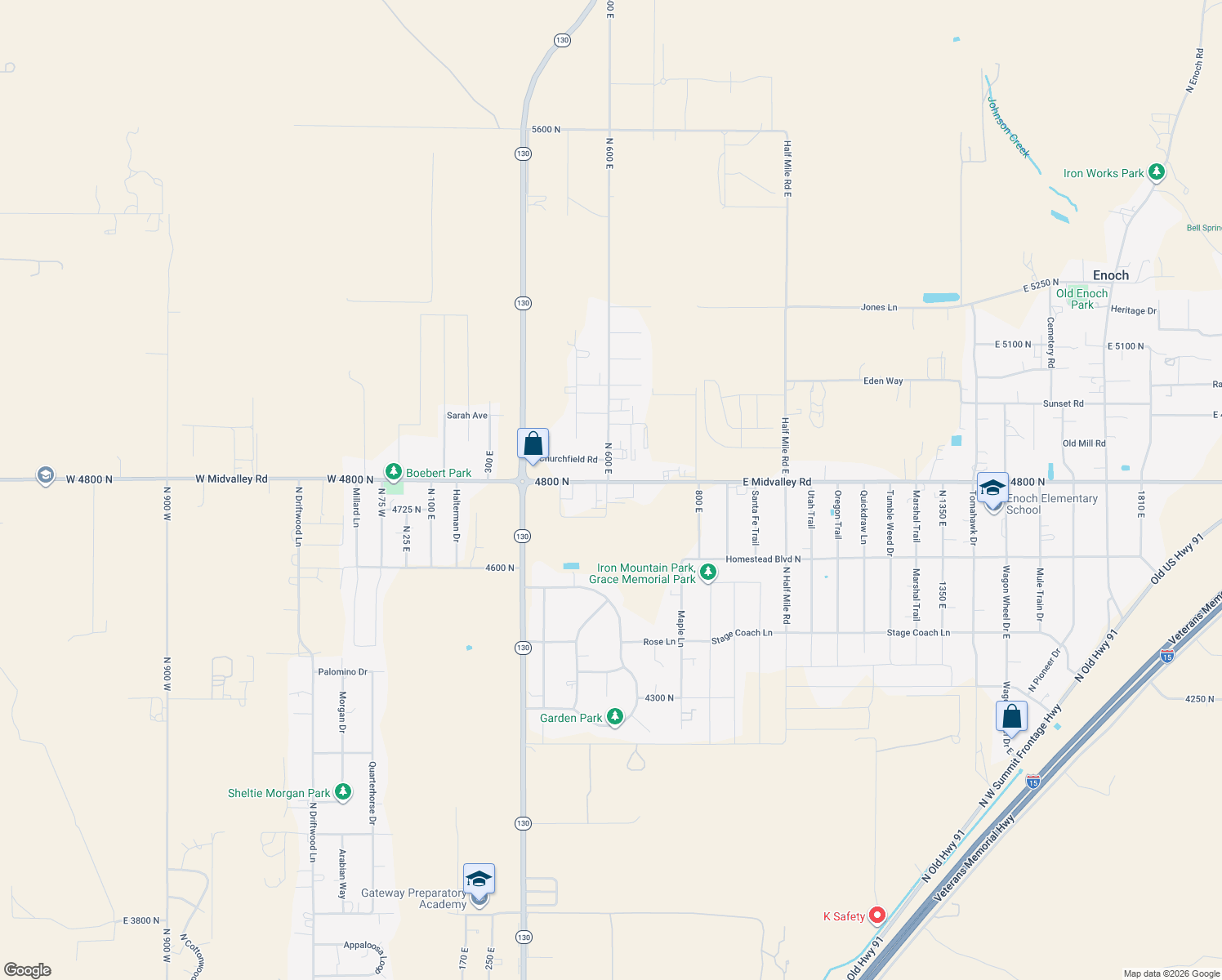 map of restaurants, bars, coffee shops, grocery stores, and more near 604 East Midvalley Road in Enoch
