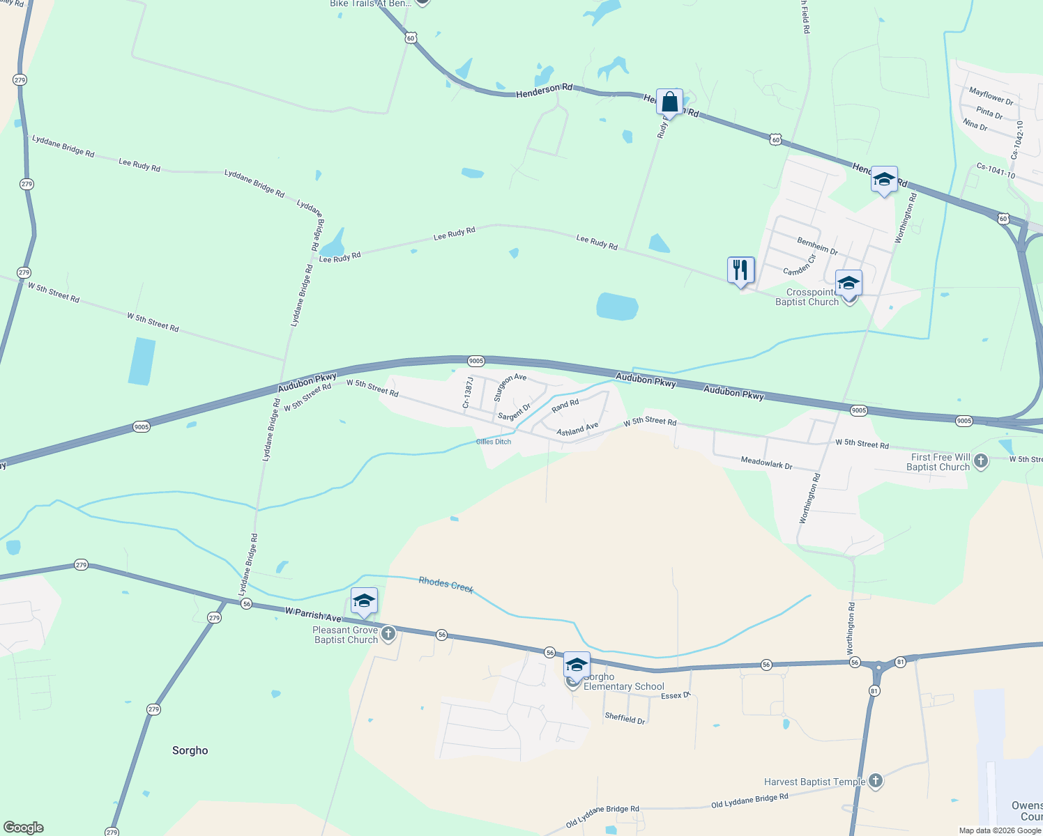 map of restaurants, bars, coffee shops, grocery stores, and more near 770 Sargent Dr in Owensboro