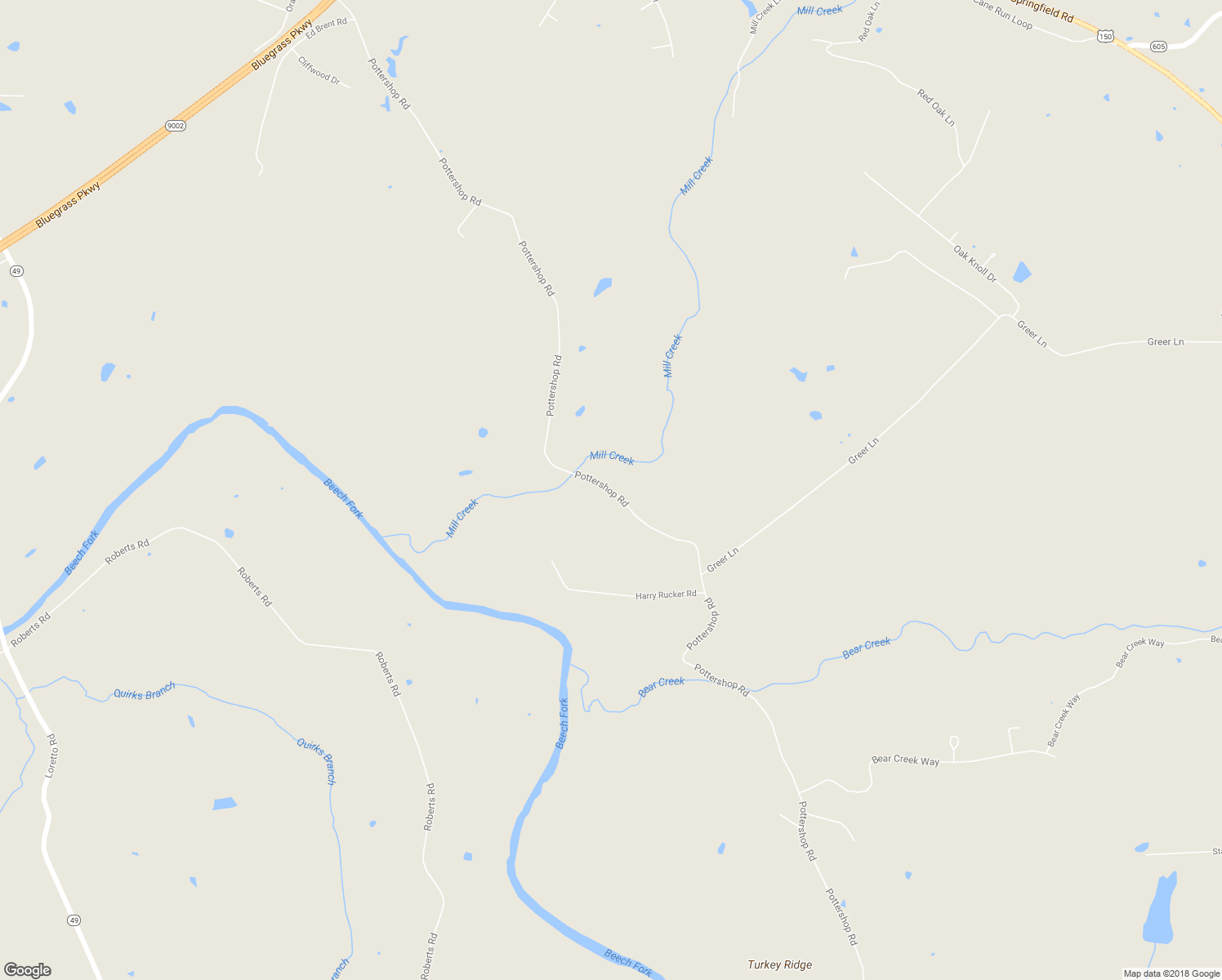 map of restaurants, bars, coffee shops, grocery stores, and more near 2779 Pottershop Road in Bardstown