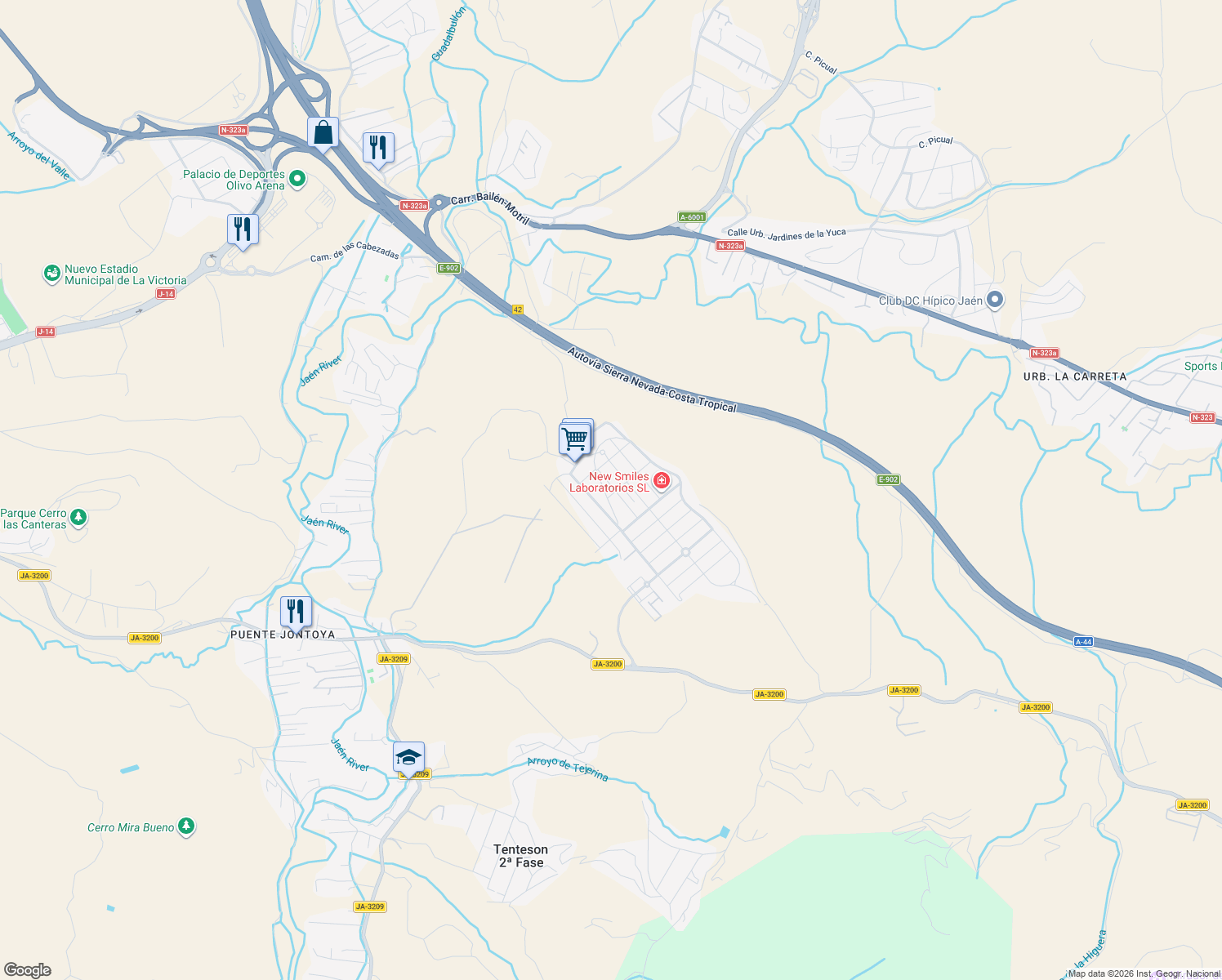 map of restaurants, bars, coffee shops, grocery stores, and more near 1B Camino de Aguadulce in La Guardia de Jaén