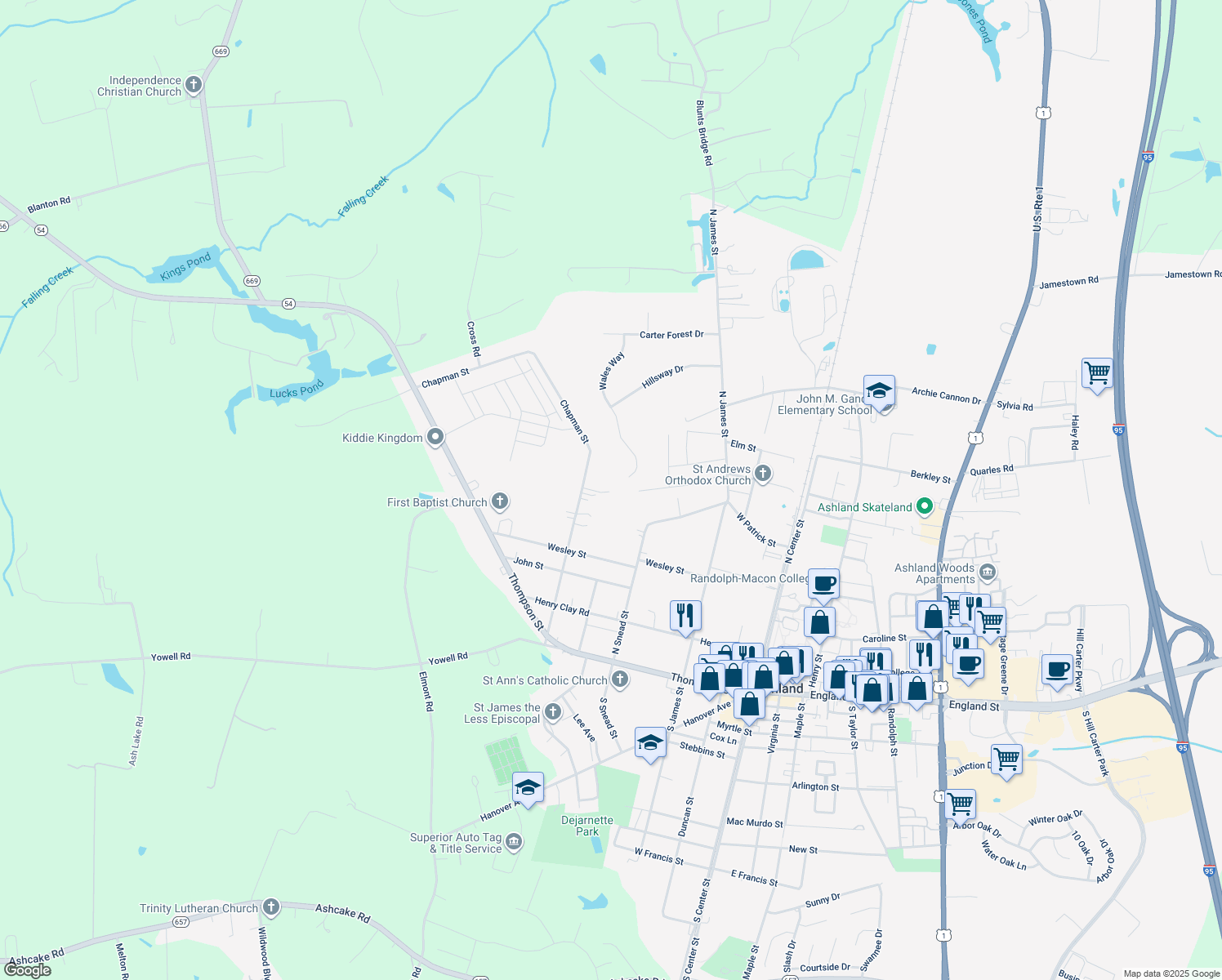 map of restaurants, bars, coffee shops, grocery stores, and more near 508 Chapman St in Ashland