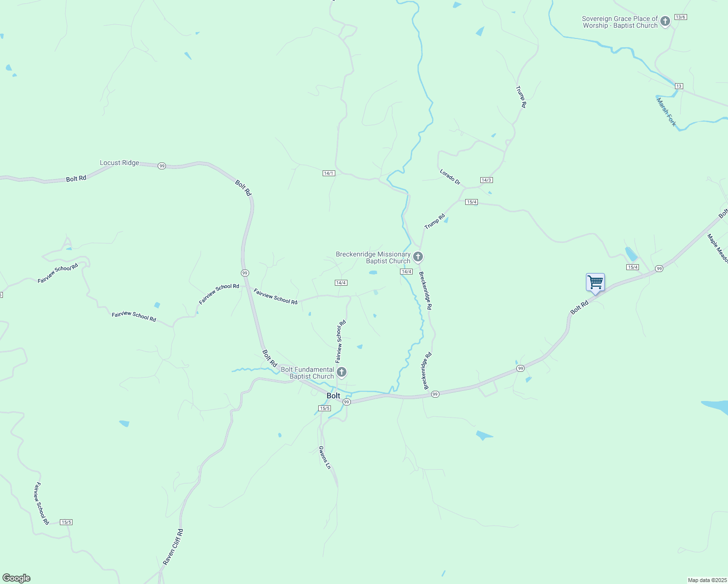 map of restaurants, bars, coffee shops, grocery stores, and more near 210 Fellowship Lane in Bolt