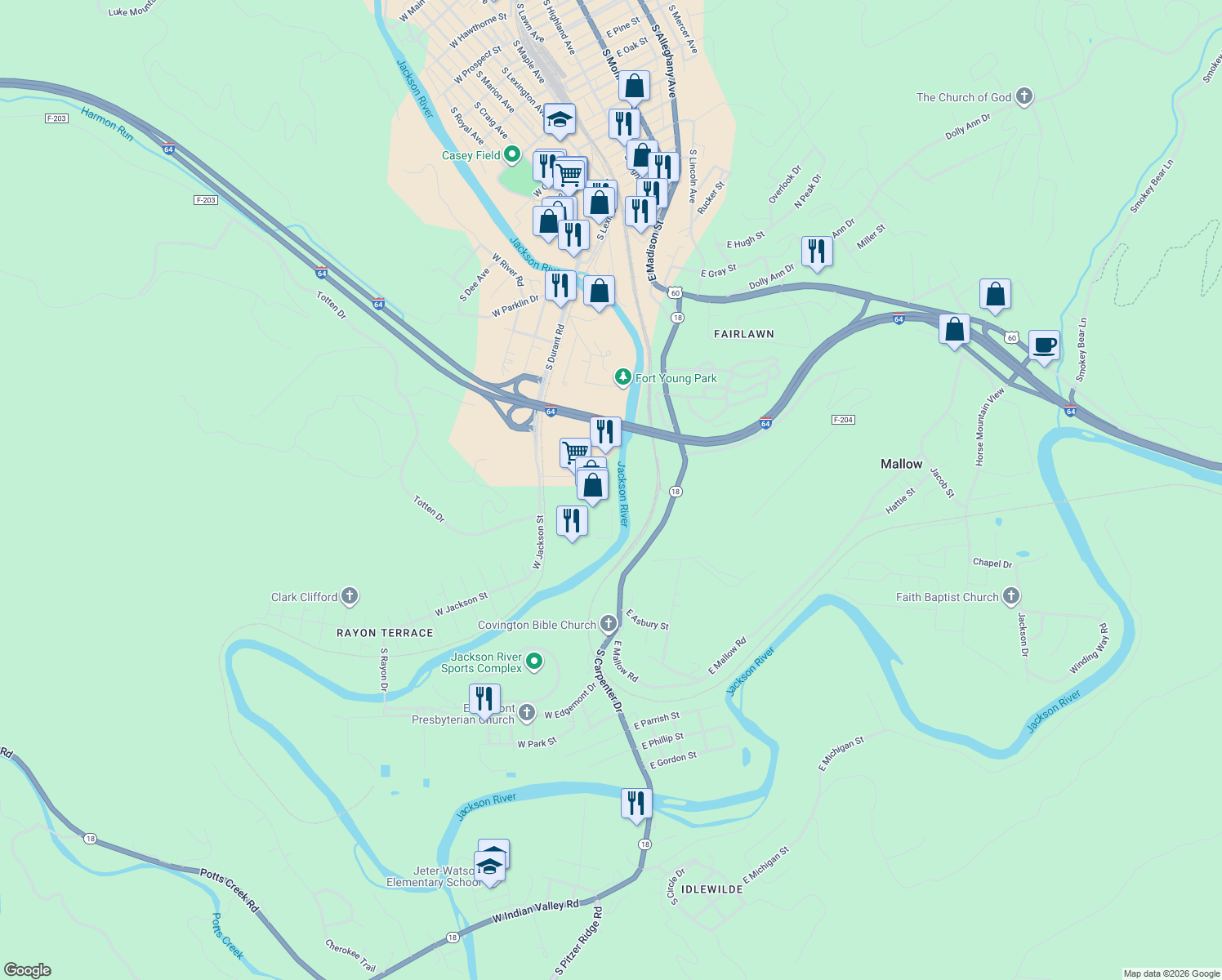 map of restaurants, bars, coffee shops, grocery stores, and more near Applebee Way in Covington