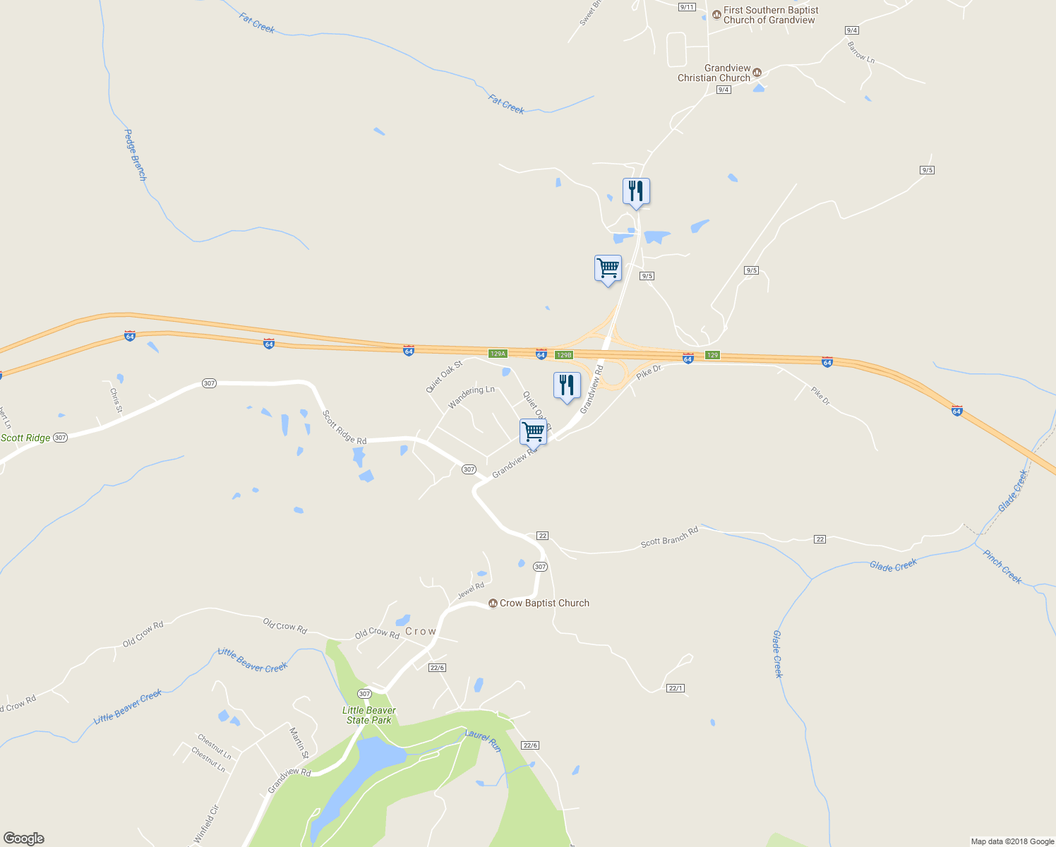 map of restaurants, bars, coffee shops, grocery stores, and more near 629 Wandering Ln in Beaver