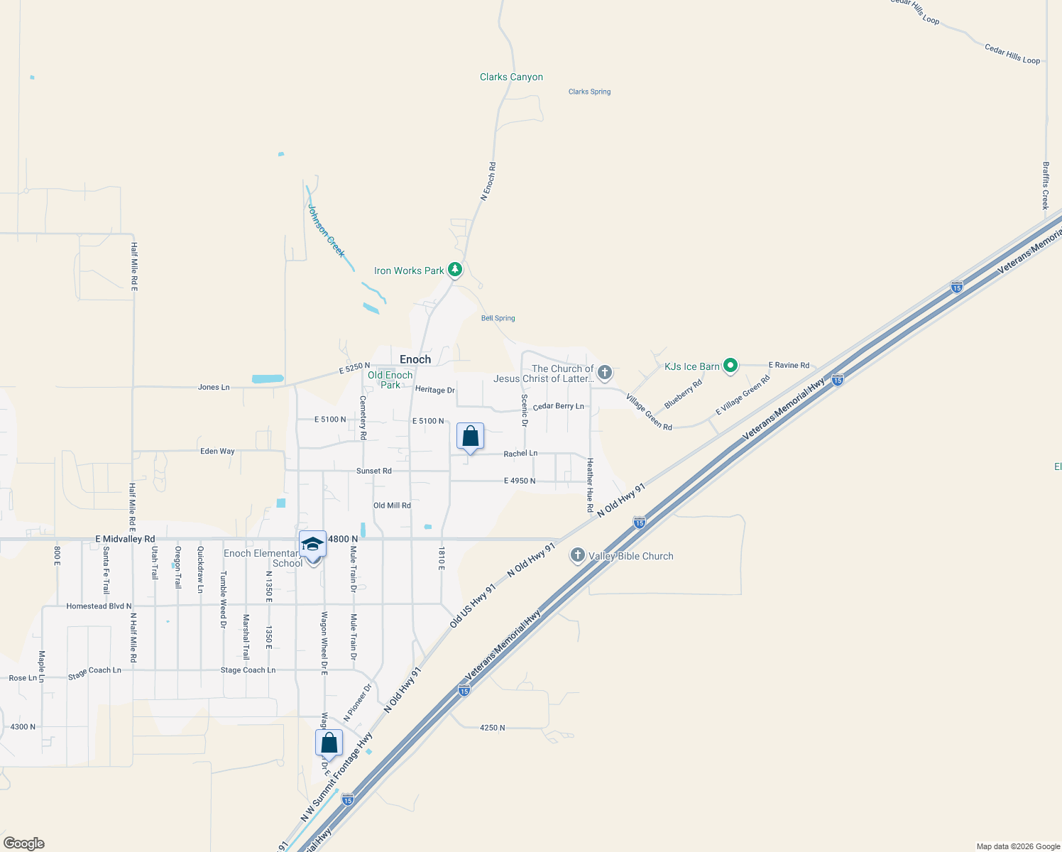 map of restaurants, bars, coffee shops, grocery stores, and more near 5098 Scenic Dr in Cedar City
