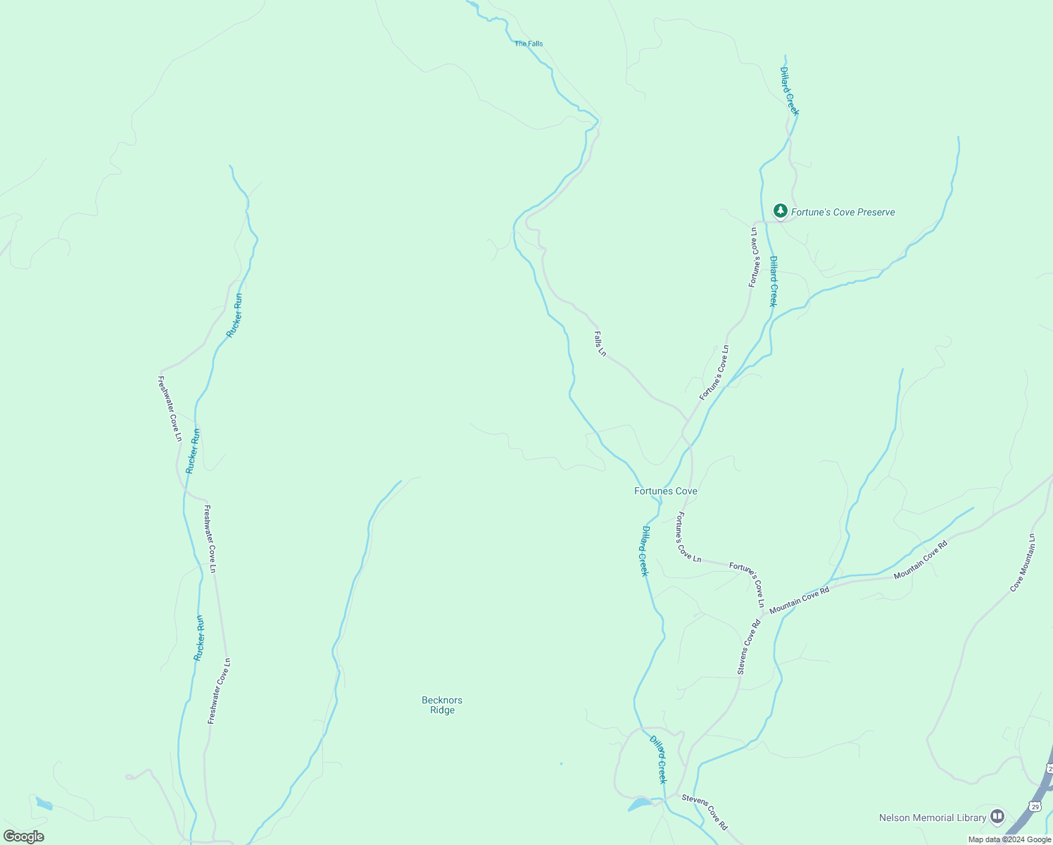 map of restaurants, bars, coffee shops, grocery stores, and more near 133 Falls Lane in Lovingston