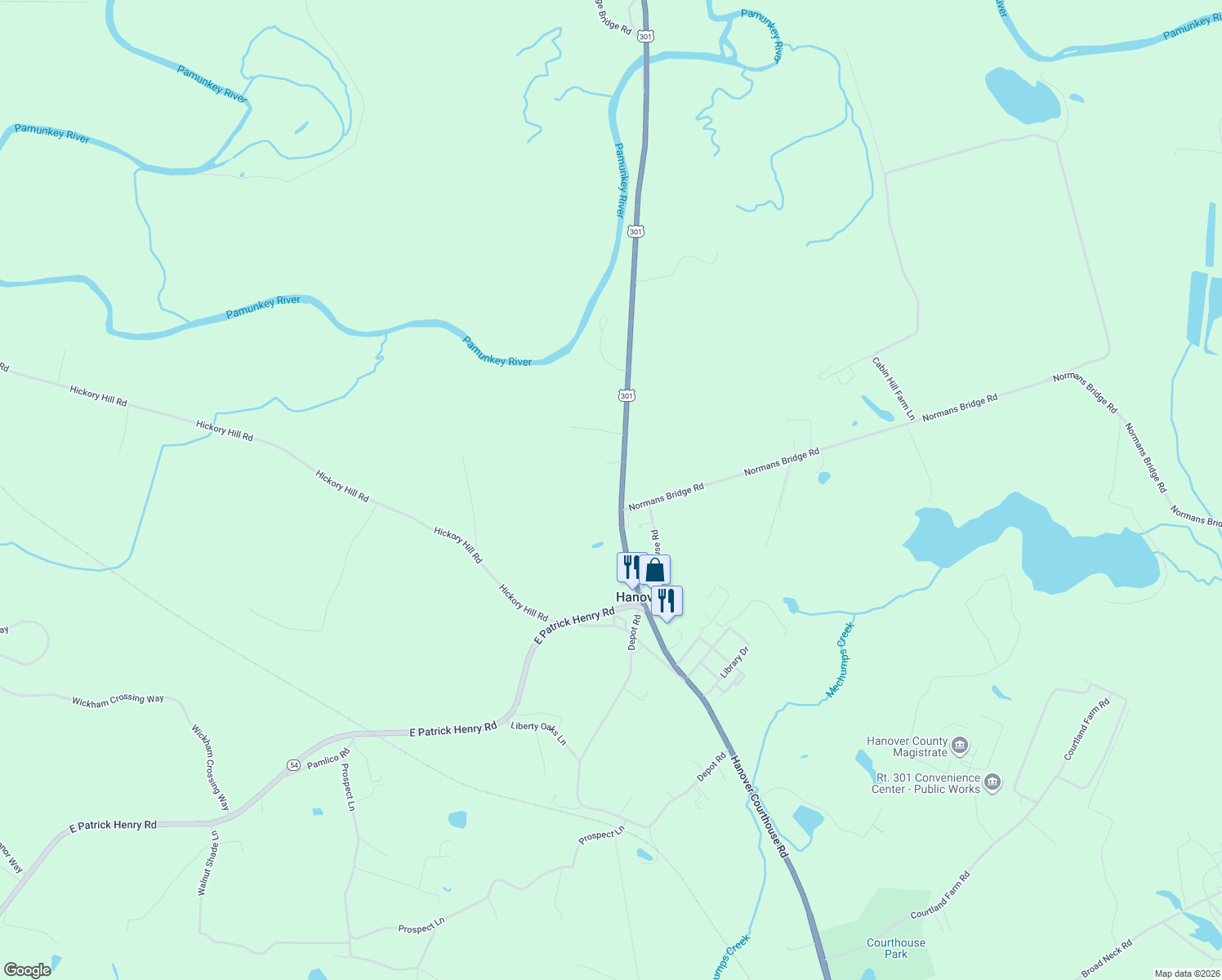 map of restaurants, bars, coffee shops, grocery stores, and more near 13349 Hanover Courthouse Rd in Hanover