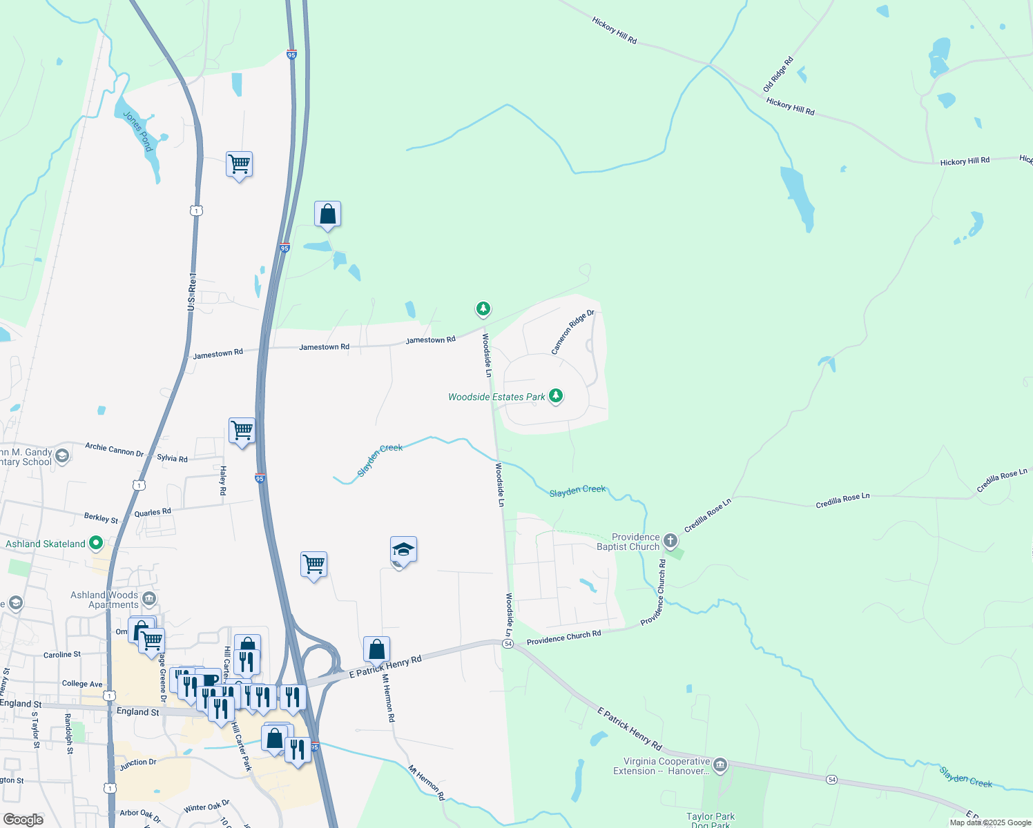 map of restaurants, bars, coffee shops, grocery stores, and more near 10165 Ambys Lane in Ashland