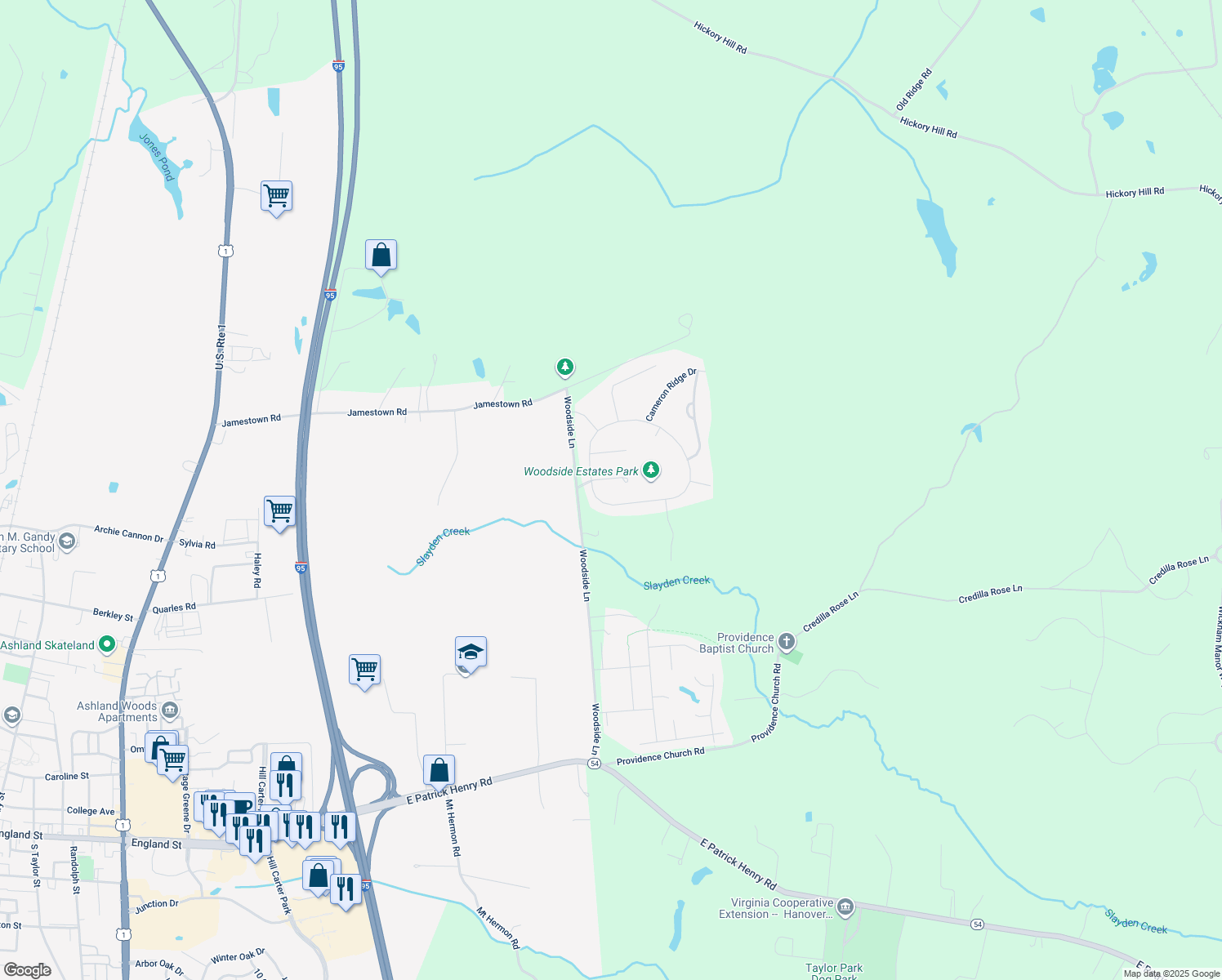 map of restaurants, bars, coffee shops, grocery stores, and more near 10161 Ambys Lane in Ashland