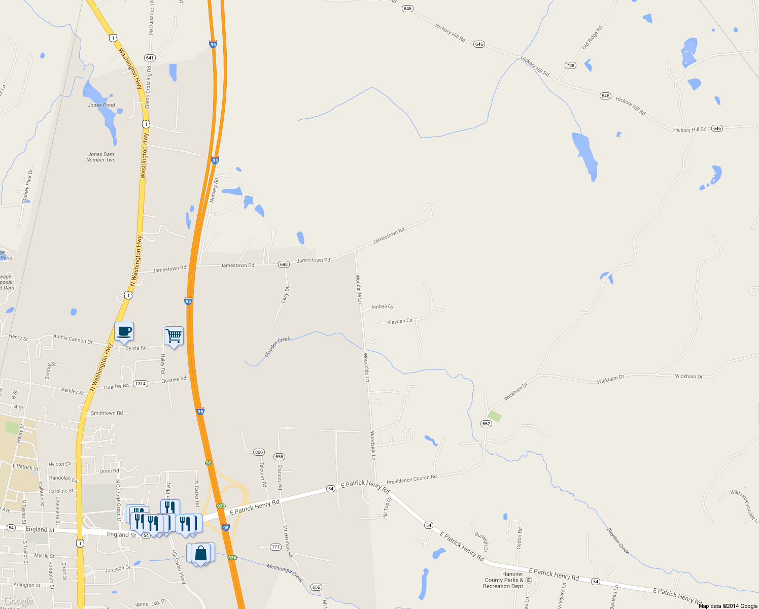 map of restaurants, bars, coffee shops, grocery stores, and more near 10162 Ambys Lane in Ashland