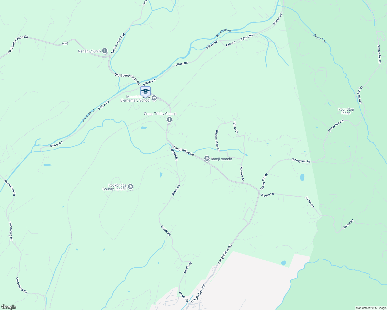 map of restaurants, bars, coffee shops, grocery stores, and more near Old Buena Vista Road in Rockbridge County