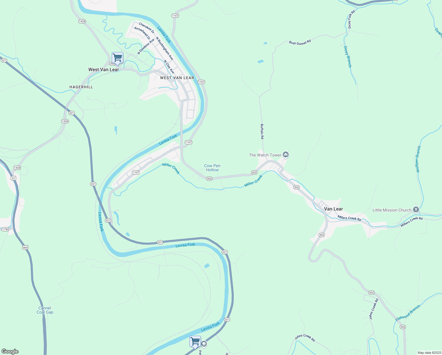 map of restaurants, bars, coffee shops, grocery stores, and more near 1859 Kentucky 302 in Van Lear