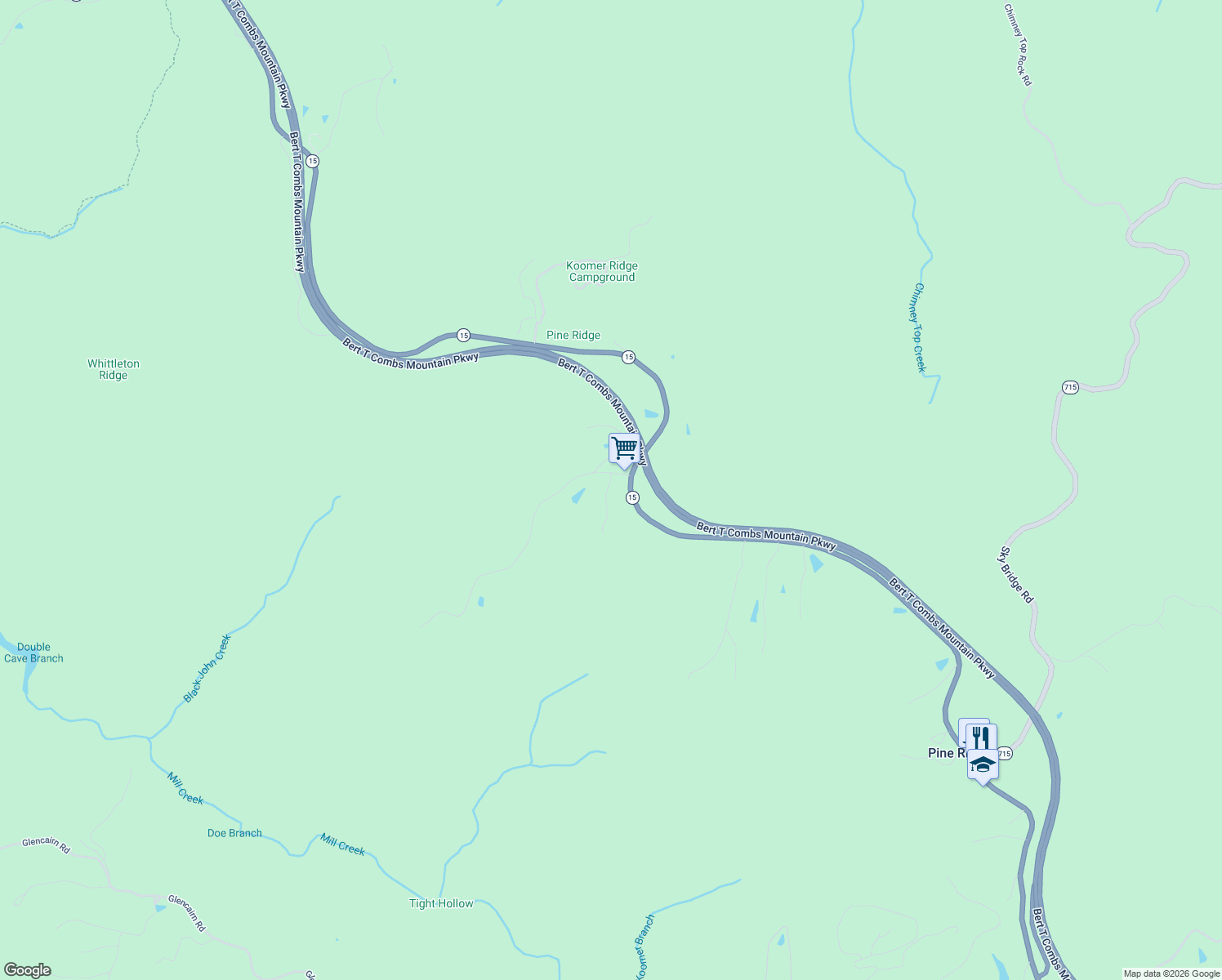 map of restaurants, bars, coffee shops, grocery stores, and more near in Pine Ridge