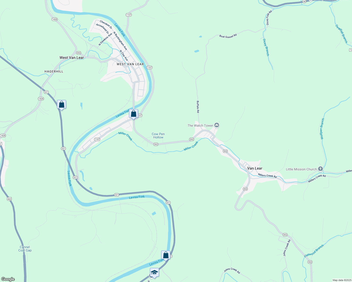 map of restaurants, bars, coffee shops, grocery stores, and more near 1859-2149 Kentucky 302 in Van Lear