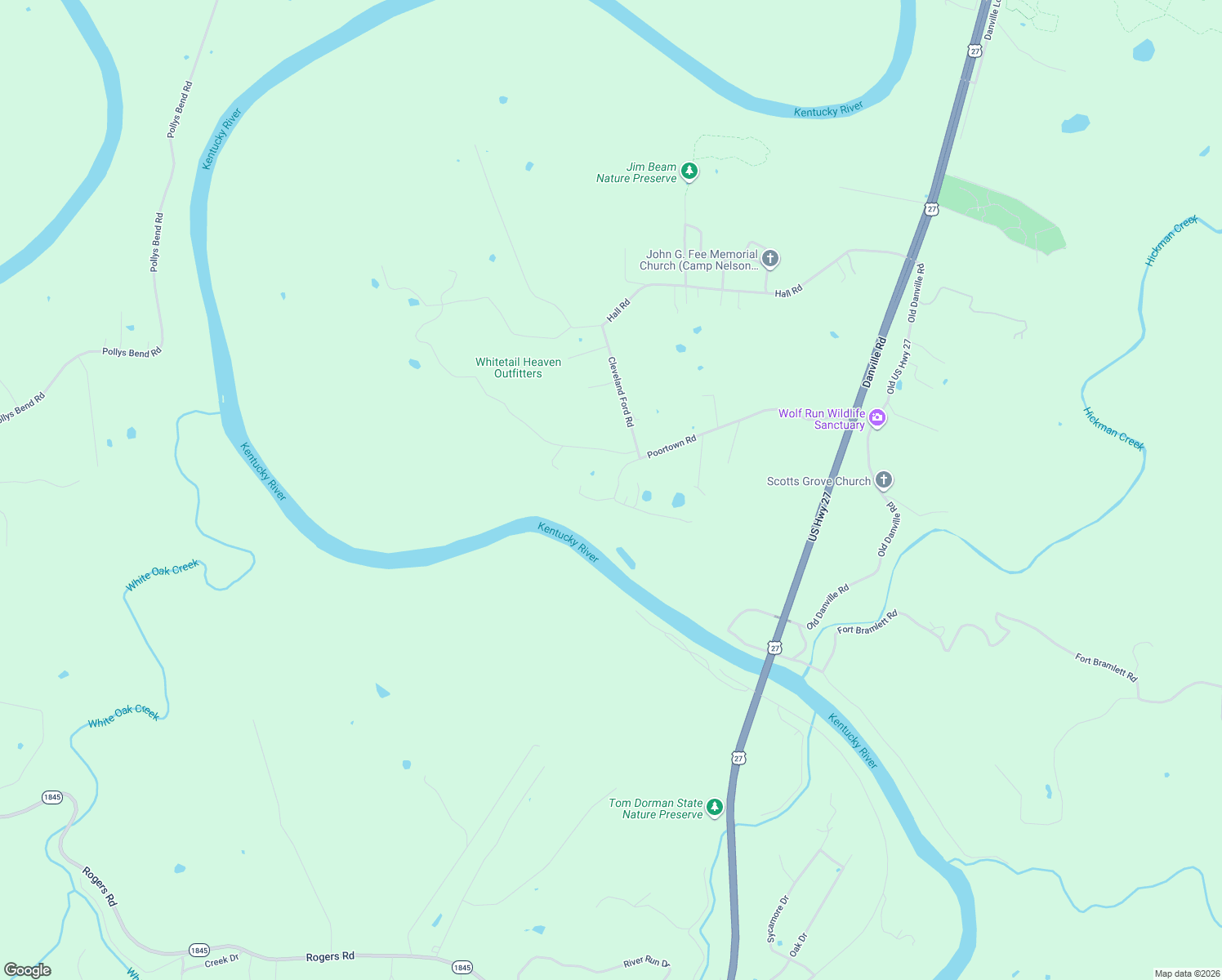 map of restaurants, bars, coffee shops, grocery stores, and more near 1260 Poortown Road in Nicholasville