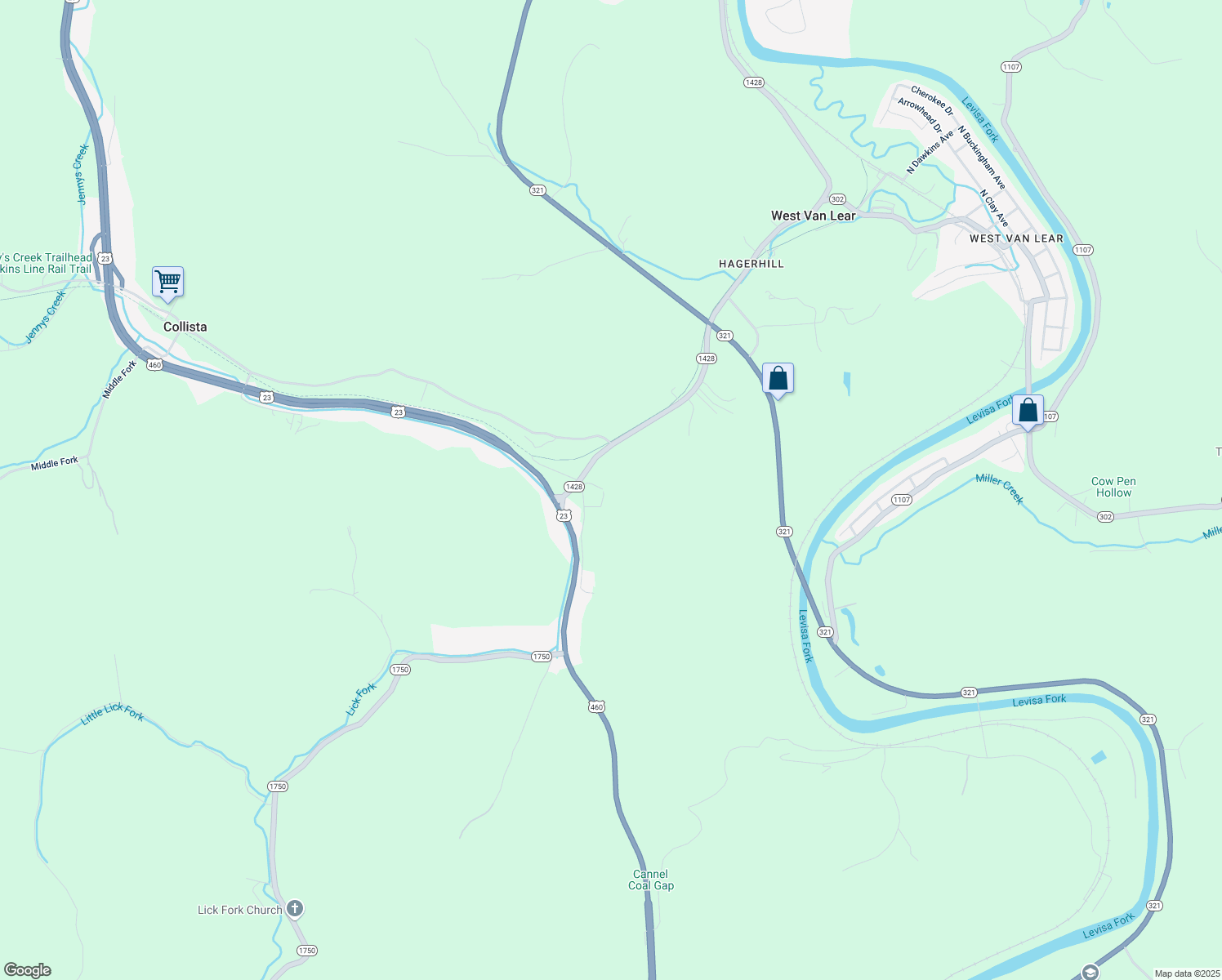 map of restaurants, bars, coffee shops, grocery stores, and more near 54 Hager Hill Loop in Hagerhill