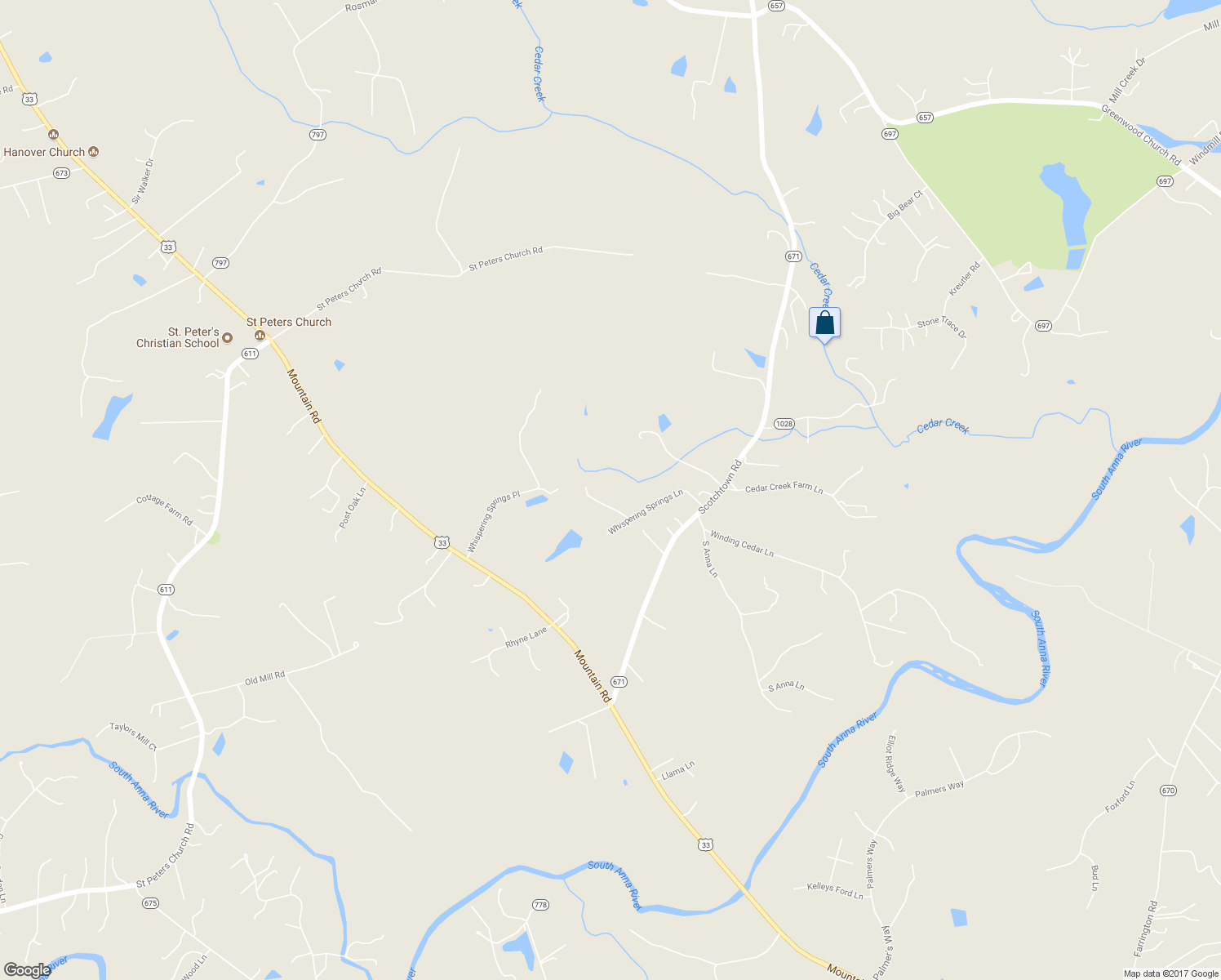 map of restaurants, bars, coffee shops, grocery stores, and more near 15150 Whispering Springs Lane in Montpelier