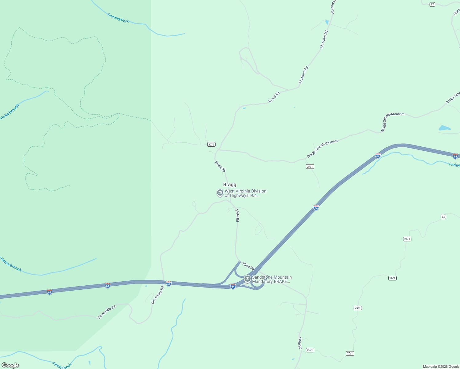 map of restaurants, bars, coffee shops, grocery stores, and more near 575 Bragg Rd in Shady Spring