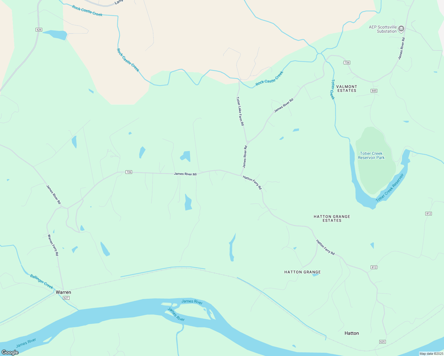 map of restaurants, bars, coffee shops, grocery stores, and more near 1079 James River Road in Scottsville