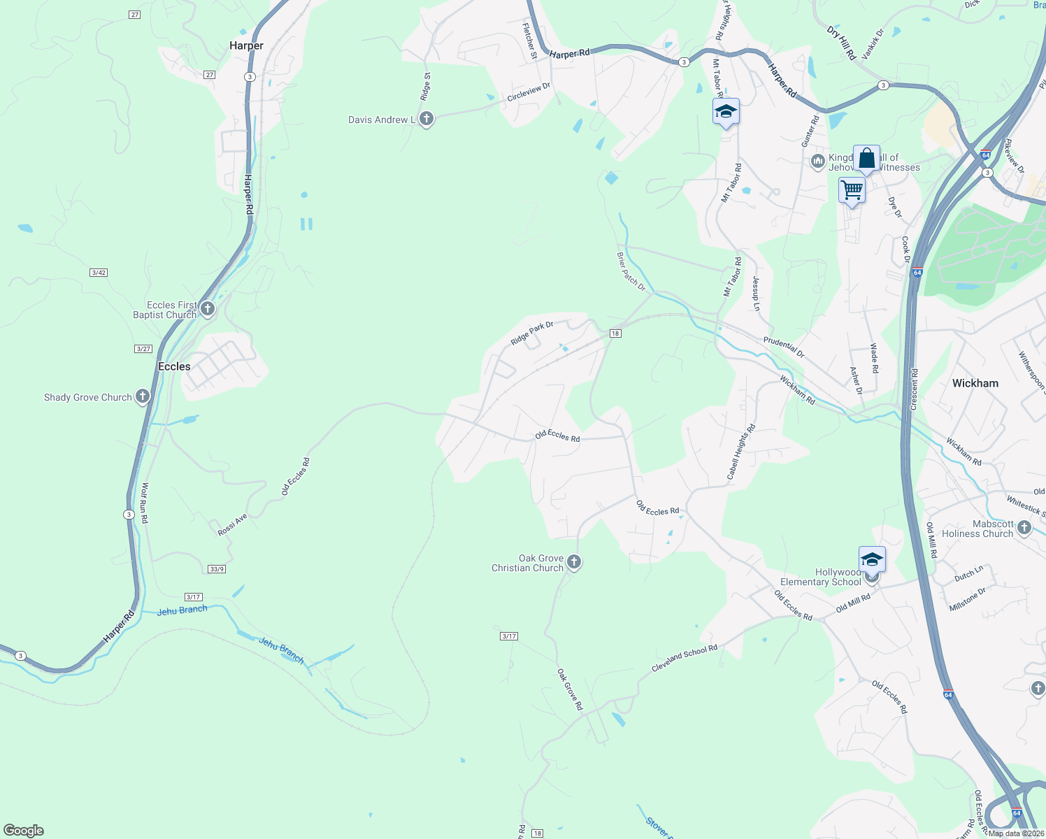 map of restaurants, bars, coffee shops, grocery stores, and more near 126 Redden Ln in Beckley