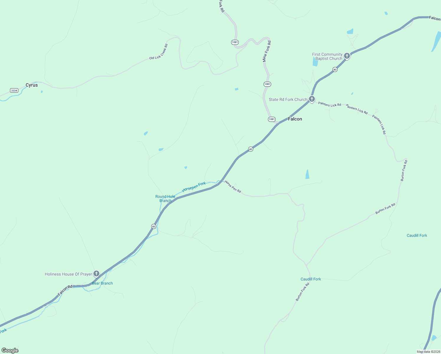 map of restaurants, bars, coffee shops, grocery stores, and more near 4164 Falcon Road in Salyersville