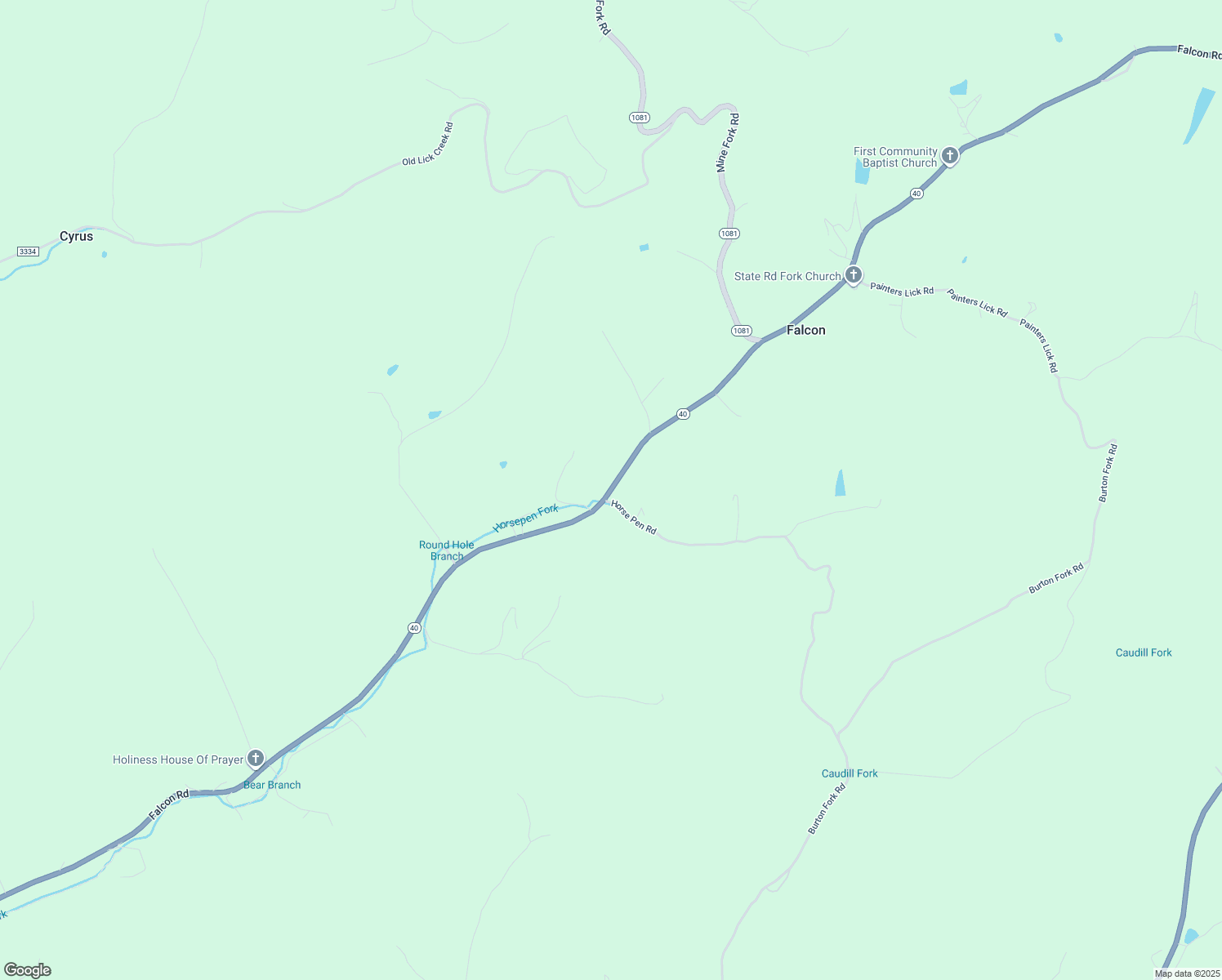map of restaurants, bars, coffee shops, grocery stores, and more near Falcon Road in Salyersville