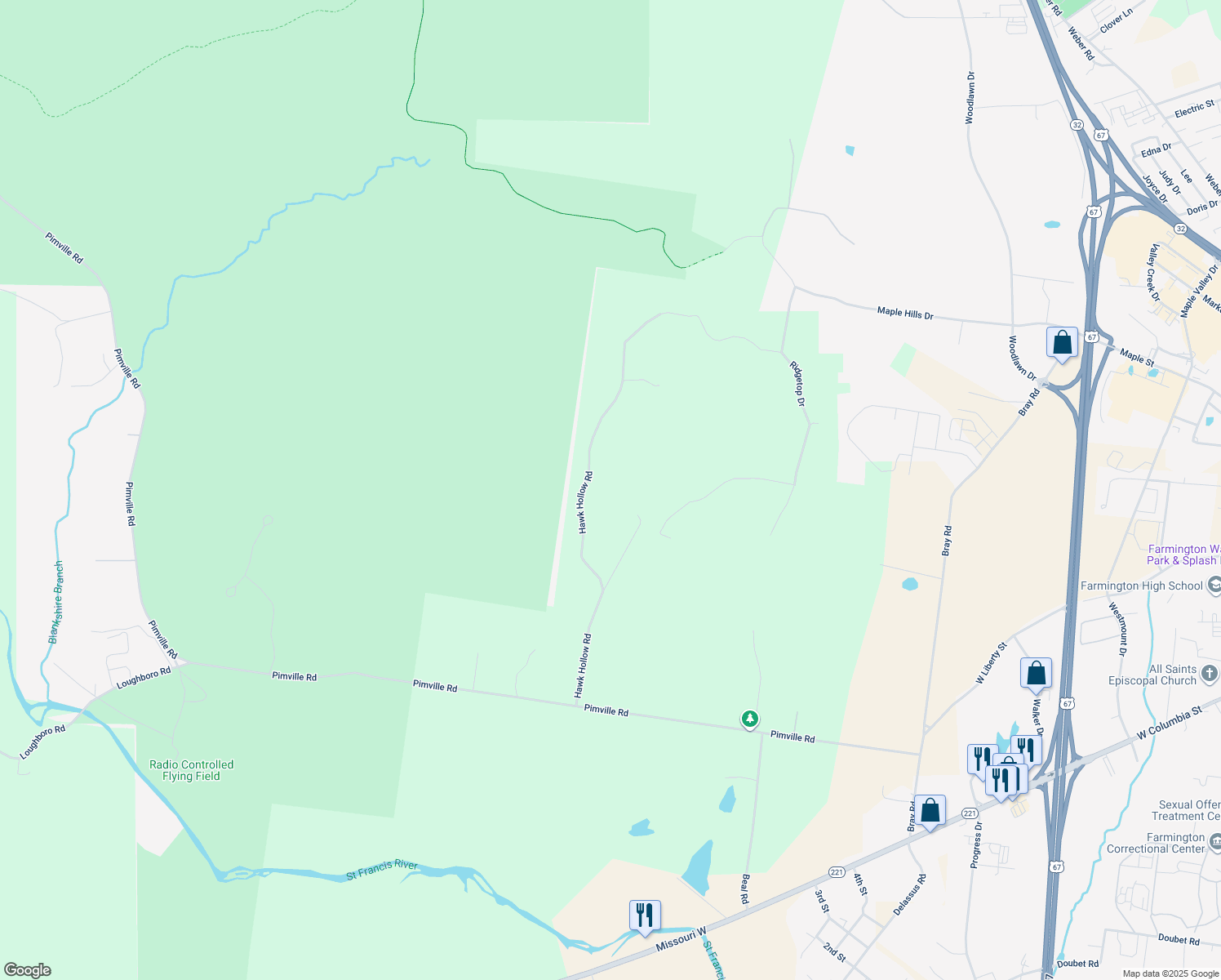 map of restaurants, bars, coffee shops, grocery stores, and more near 3716 Hawk Hollow Road in Park Hills