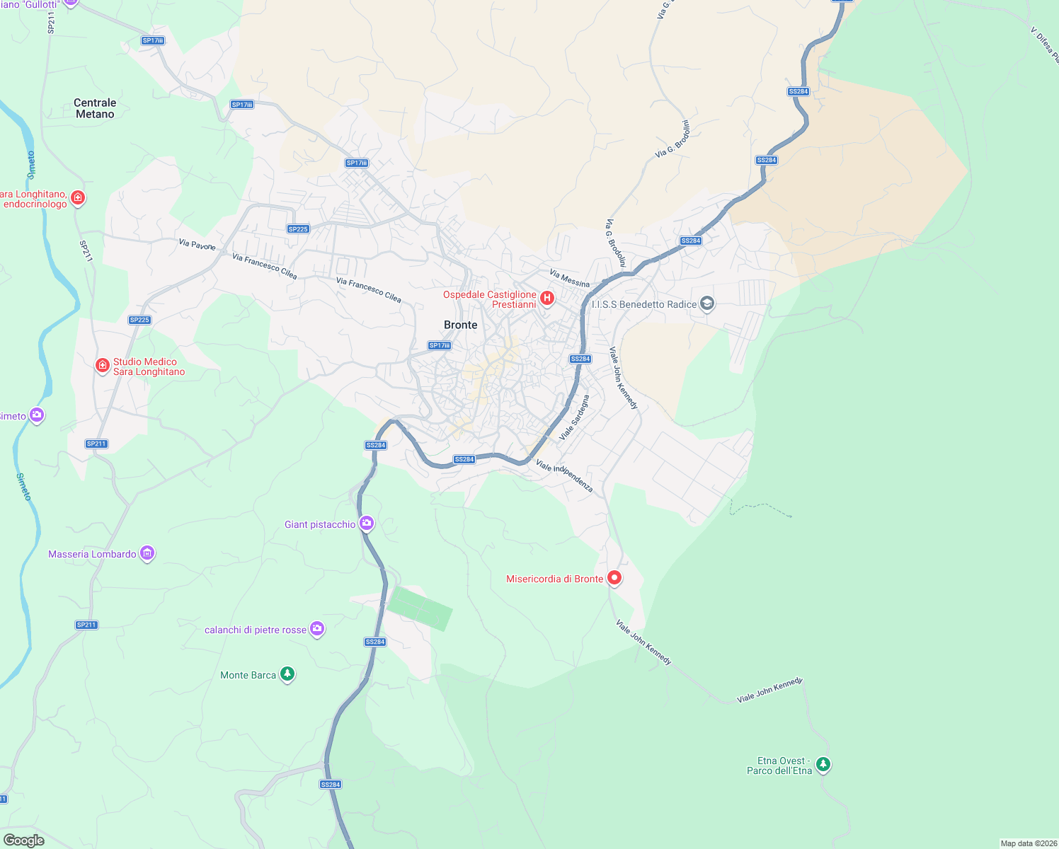 map of restaurants, bars, coffee shops, grocery stores, and more near 20 Via Emilia in Bronte