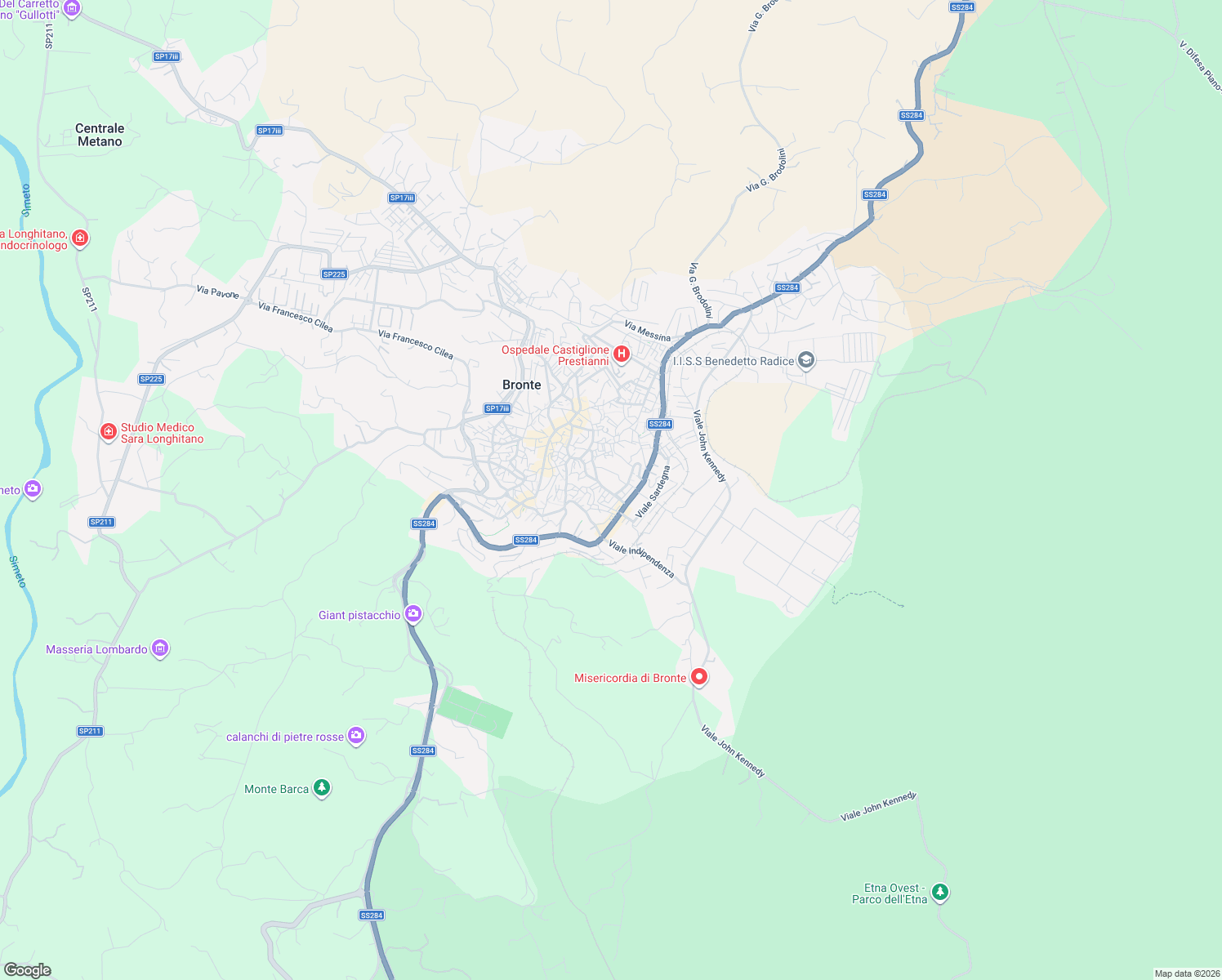 map of restaurants, bars, coffee shops, grocery stores, and more near 20 Via Emilia in Bronte