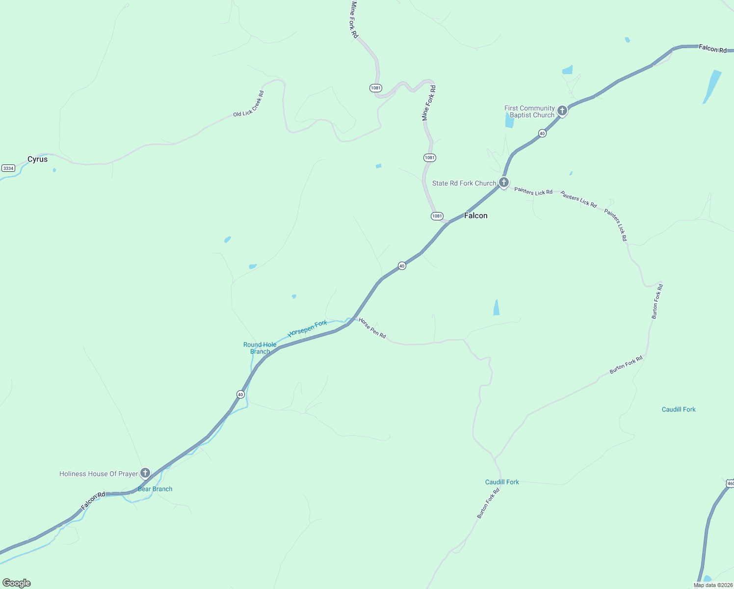 map of restaurants, bars, coffee shops, grocery stores, and more near 4164-4170 Falcon Road in Salyersville