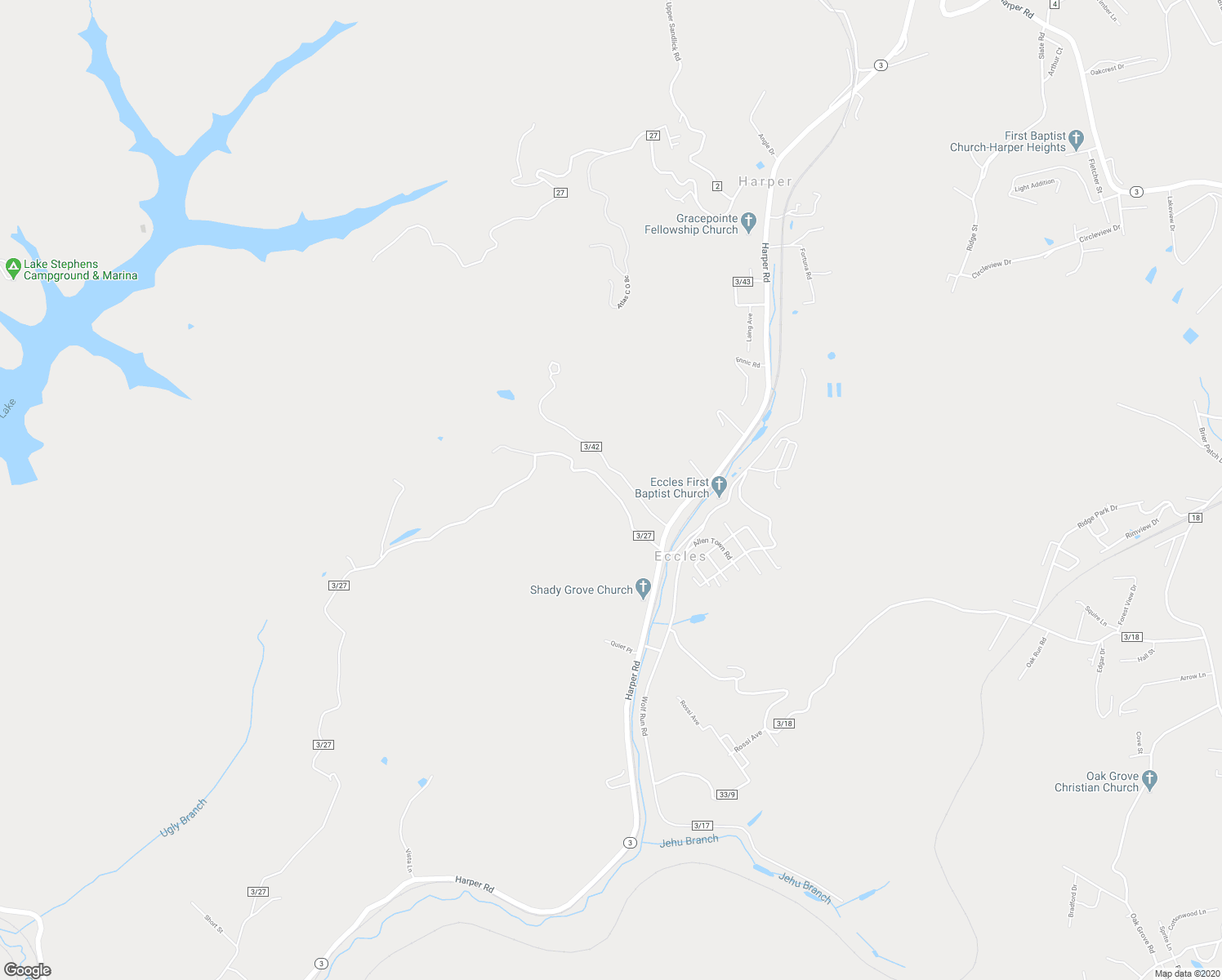 map of restaurants, bars, coffee shops, grocery stores, and more near Patton Road in Raleigh County