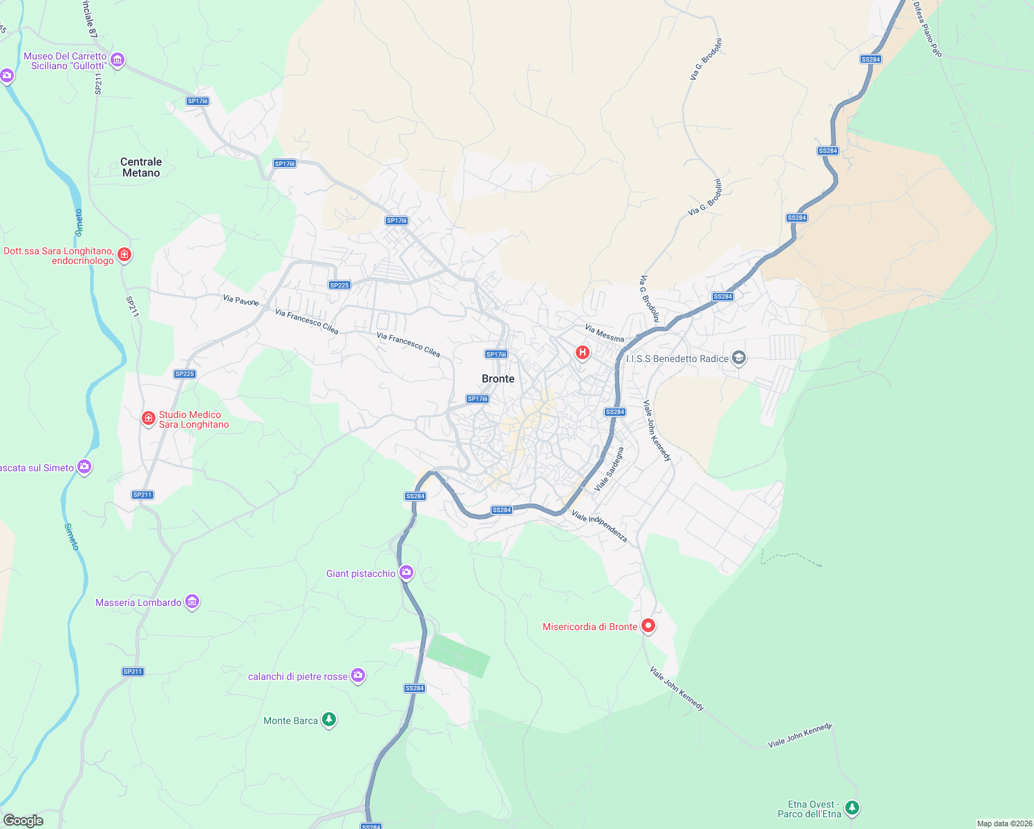 map of restaurants, bars, coffee shops, grocery stores, and more near 16 Via Leotta in Bronte
