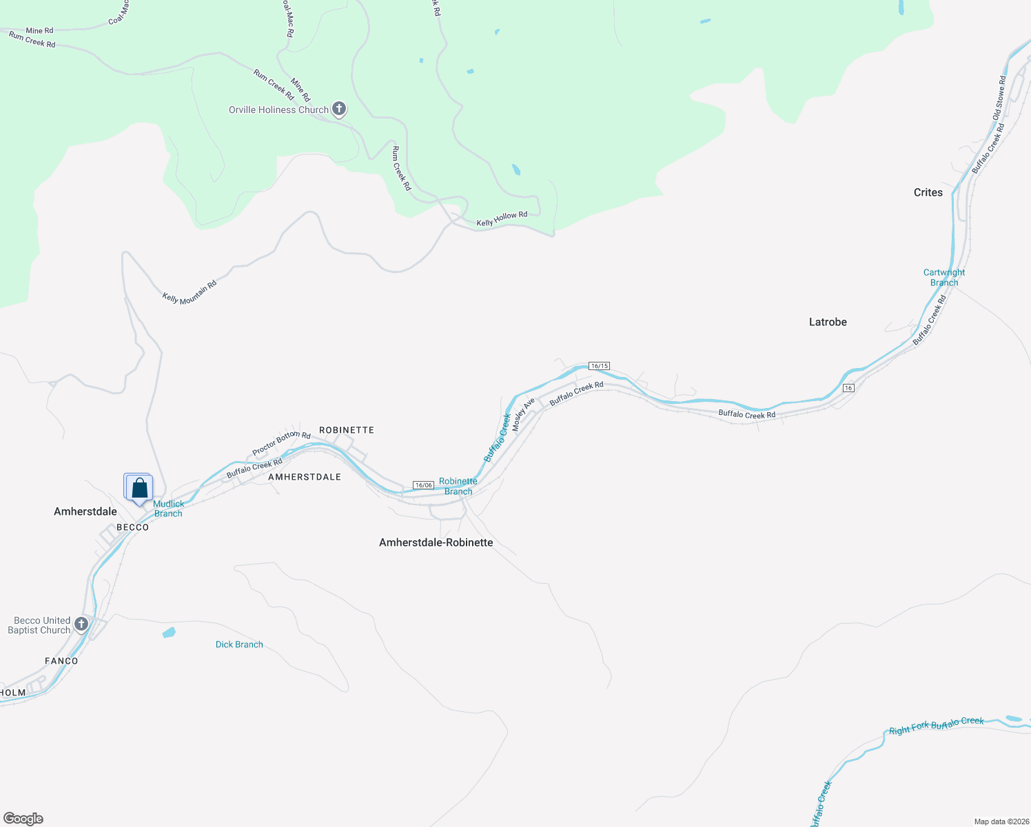 map of restaurants, bars, coffee shops, grocery stores, and more near 107 Mosley Avenue in Amherstdale-Robinette