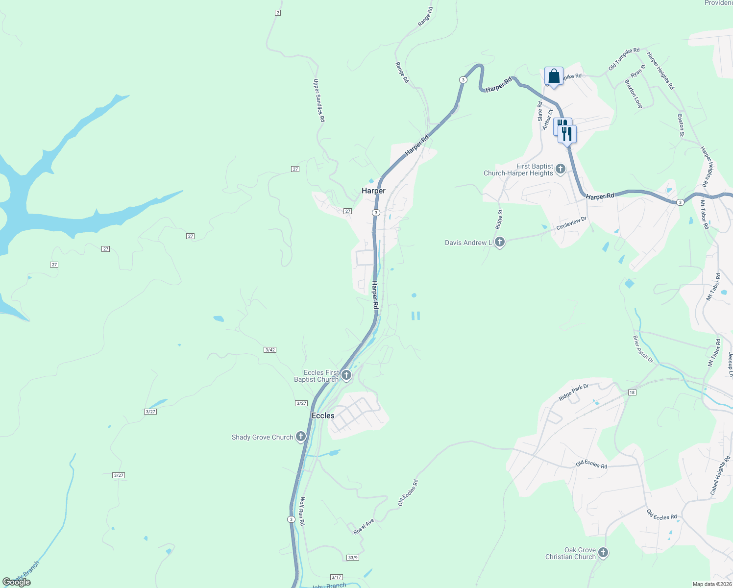 map of restaurants, bars, coffee shops, grocery stores, and more near 161 Laing Avenue in Beckley