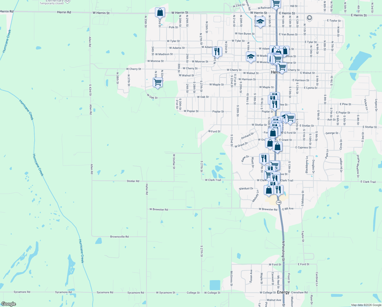 map of restaurants, bars, coffee shops, grocery stores, and more near 13198 Stotlar Rd in Carterville