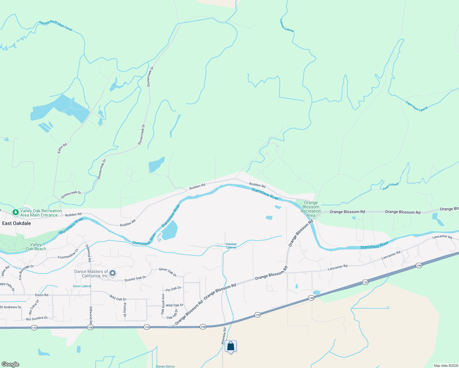 map of restaurants, bars, coffee shops, grocery stores, and more near 12030 Rodden Road in Oakdale