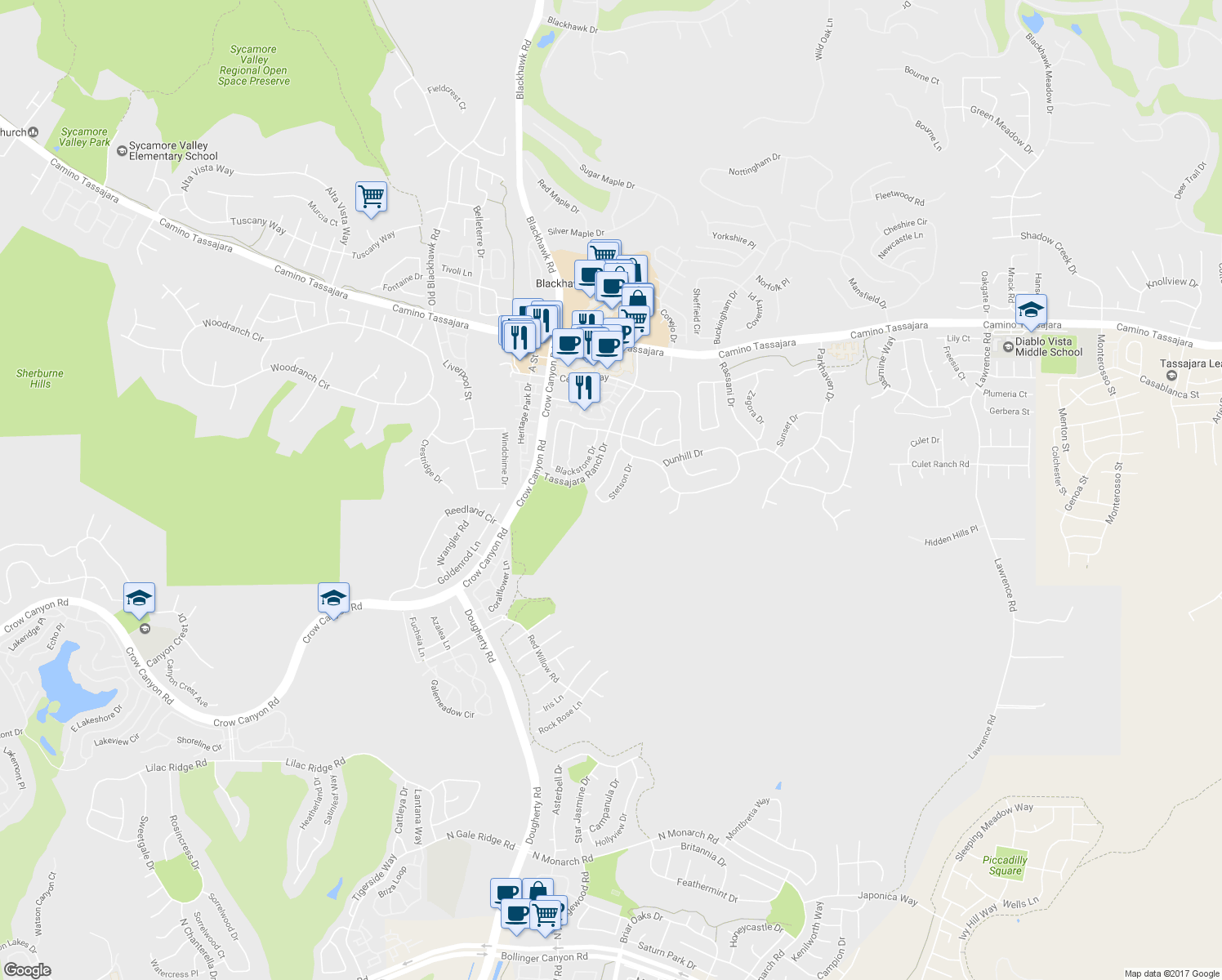 map of restaurants, bars, coffee shops, grocery stores, and more near 246 Stetson Drive in Danville