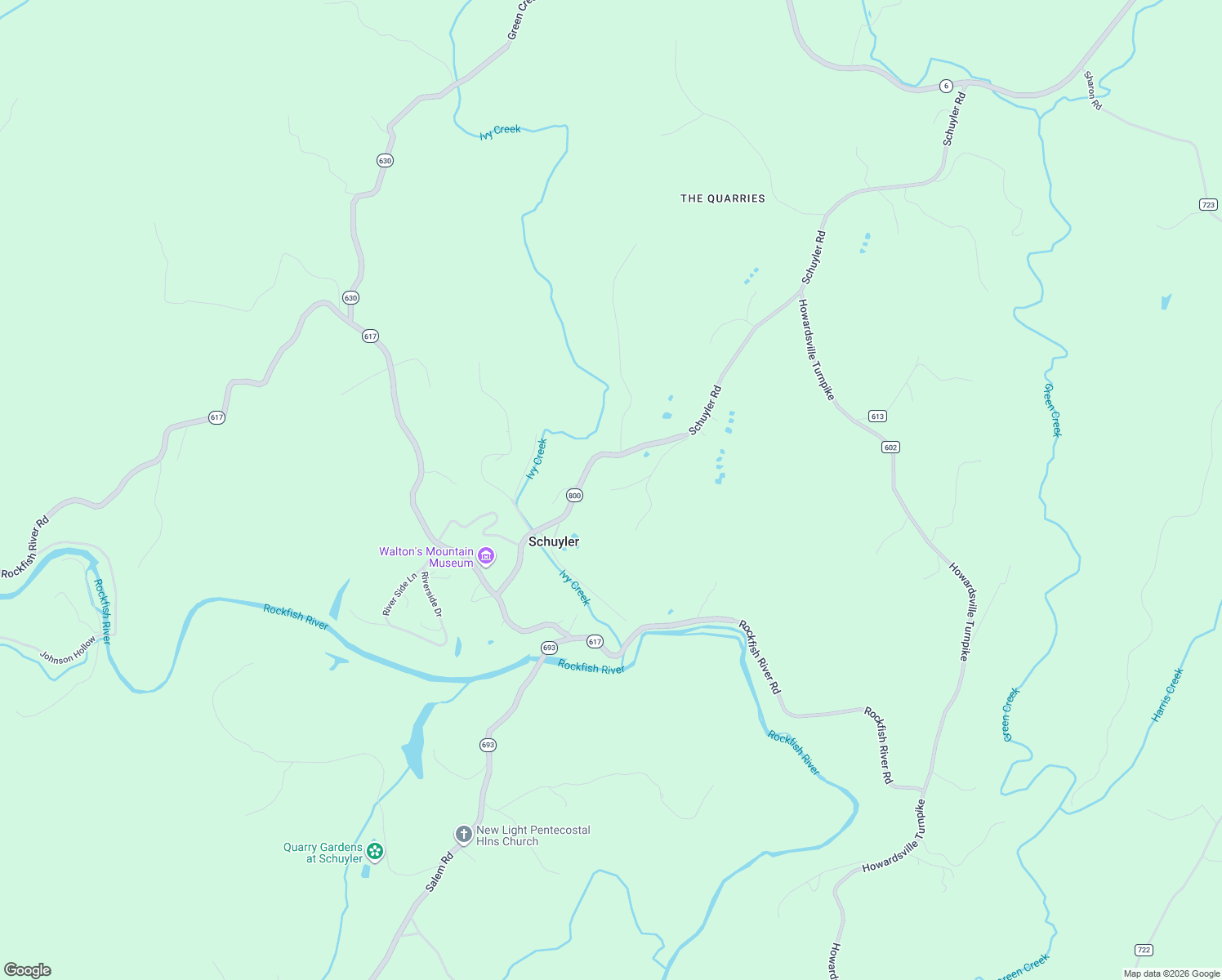 map of restaurants, bars, coffee shops, grocery stores, and more near 163 Quarry Hill Lane in Schuyler