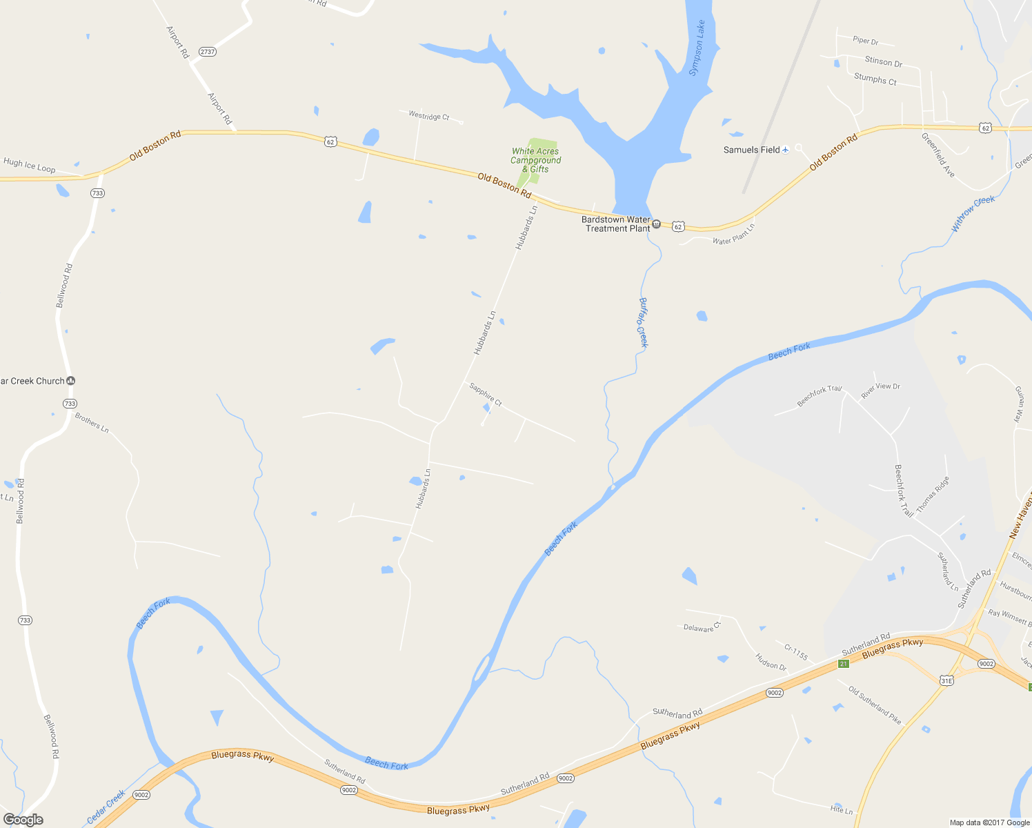 map of restaurants, bars, coffee shops, grocery stores, and more near Sapphire Court in Bardstown