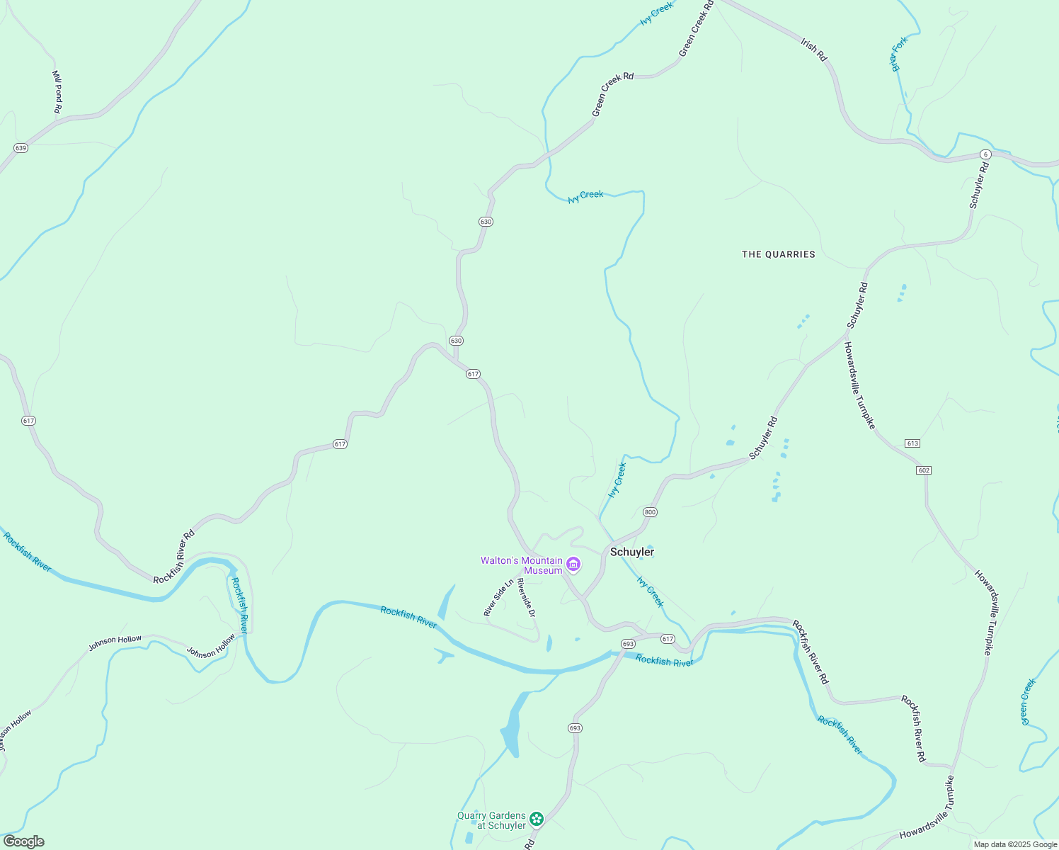 map of restaurants, bars, coffee shops, grocery stores, and more near 217 Down Hill Lane in Schuyler