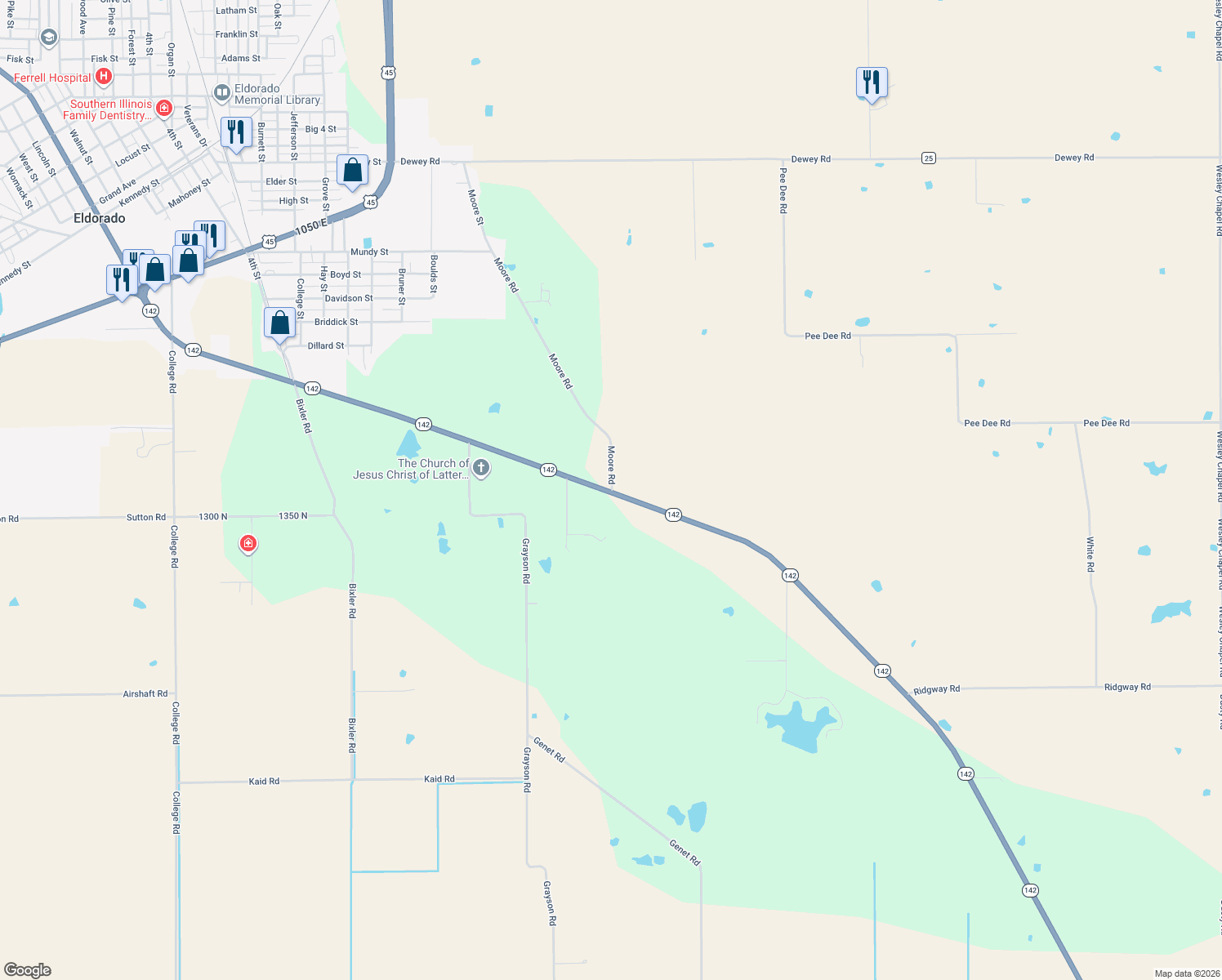map of restaurants, bars, coffee shops, grocery stores, and more near 798 Moore Rd in Eldorado