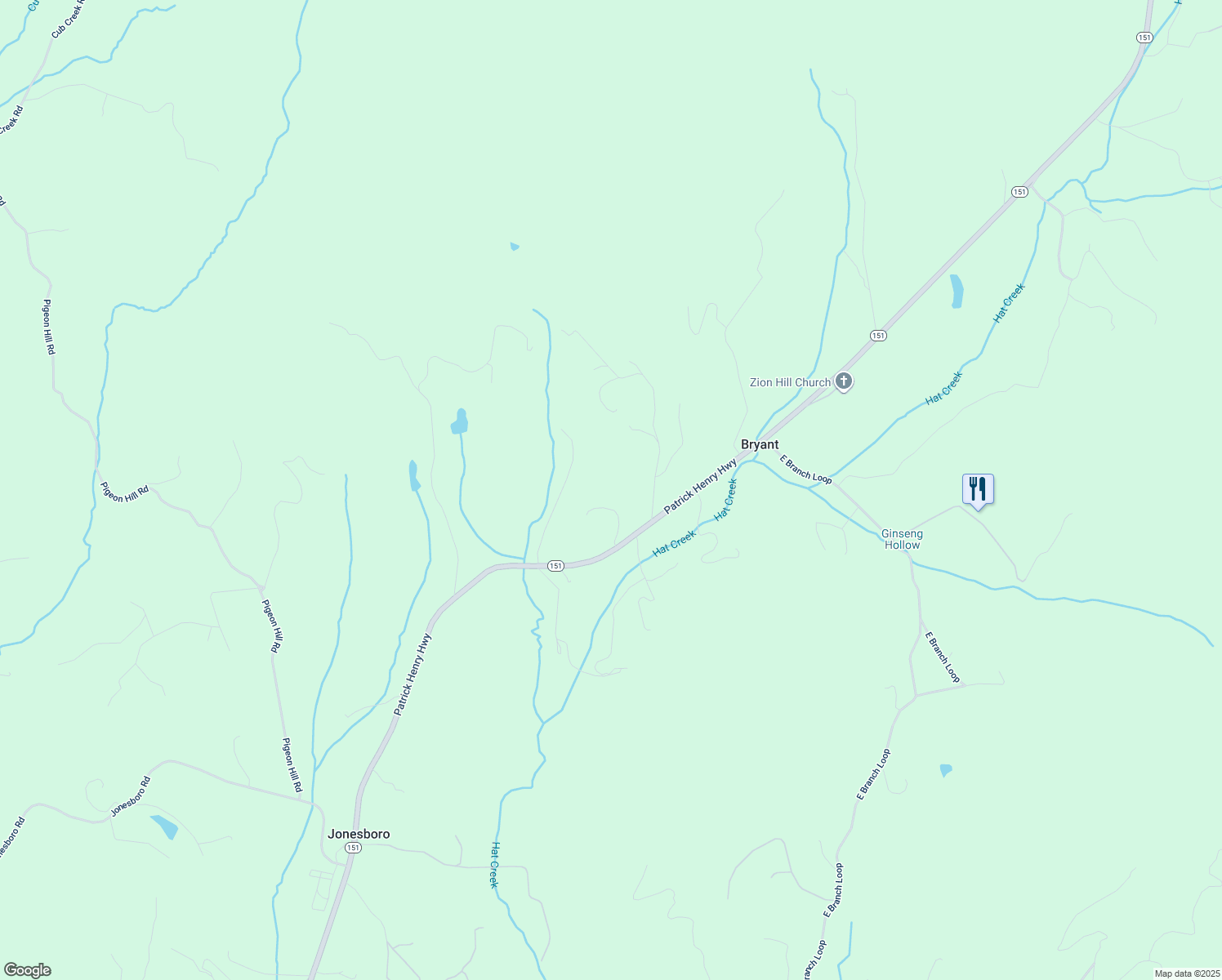 map of restaurants, bars, coffee shops, grocery stores, and more near 10531 Patrick Henry Highway in Roseland