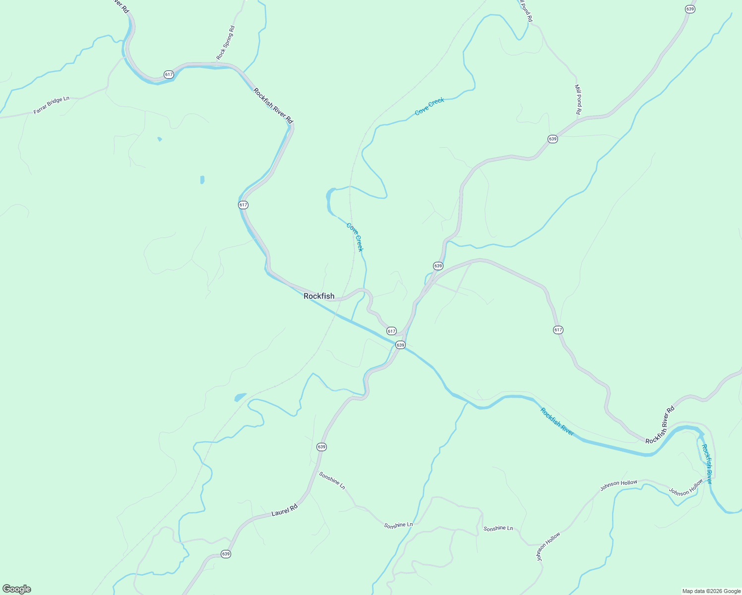 map of restaurants, bars, coffee shops, grocery stores, and more near 10875 Rockfish River Road in Faber