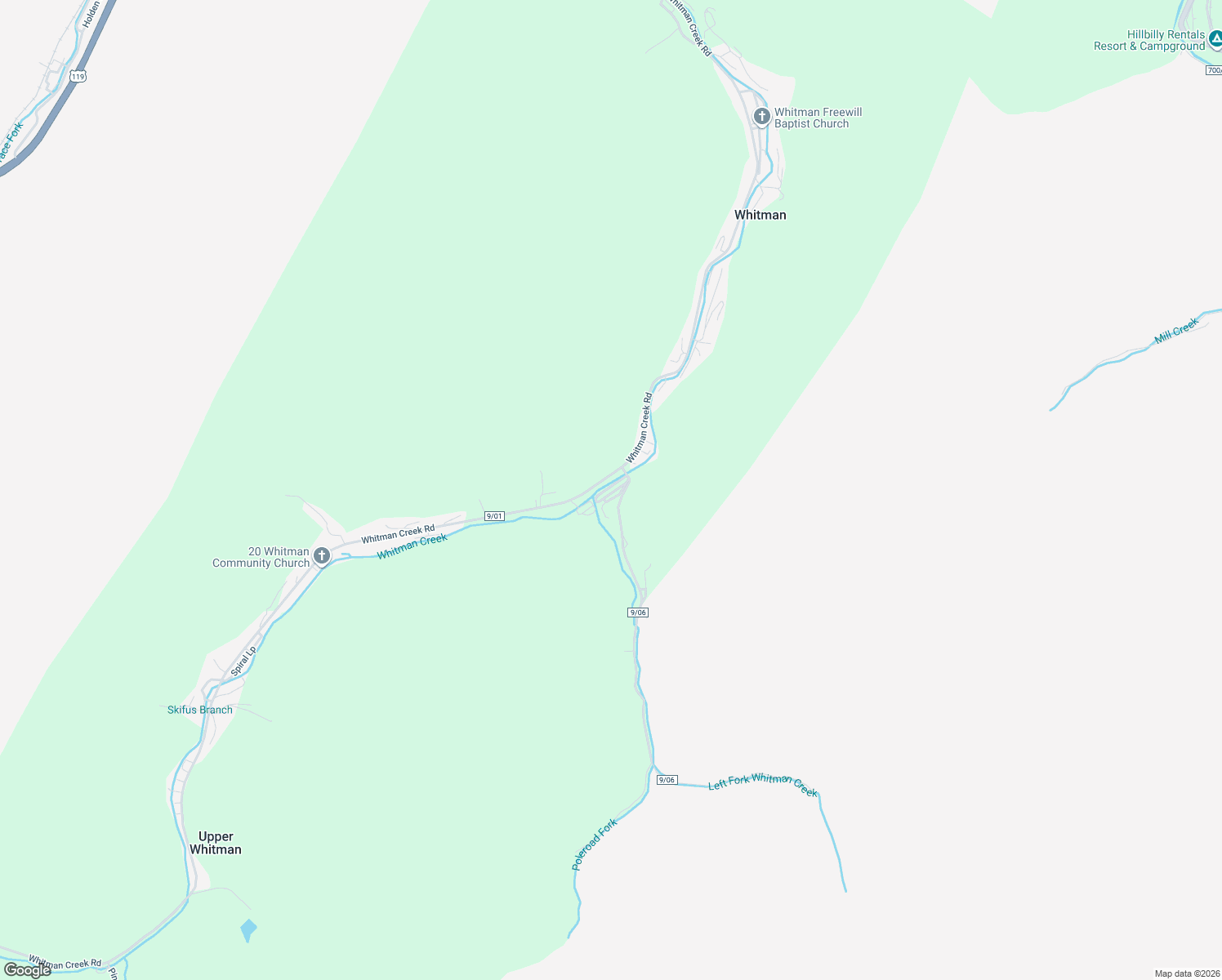 map of restaurants, bars, coffee shops, grocery stores, and more near 54 Bradshaw Hollow Road in Logan