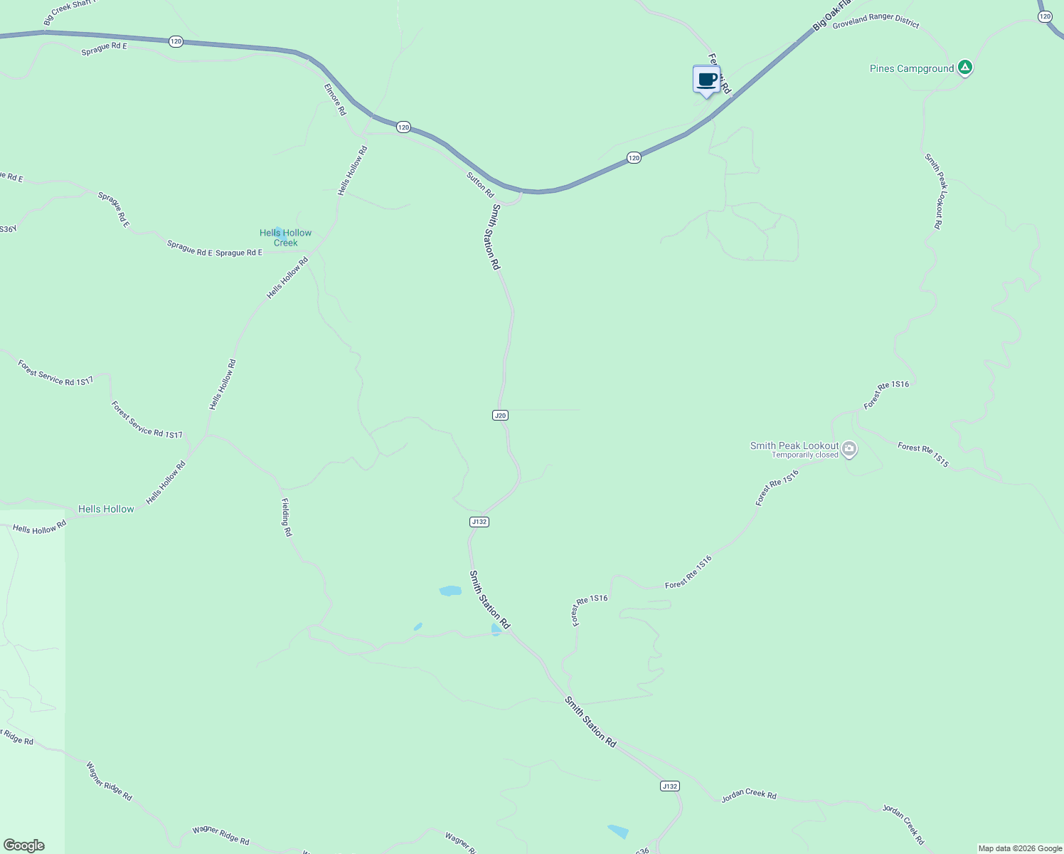 map of restaurants, bars, coffee shops, grocery stores, and more near 23625 Rock Hammer Rd in Tuolumne