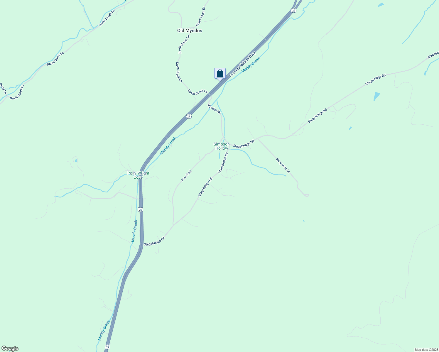 map of restaurants, bars, coffee shops, grocery stores, and more near 866 Stagebridge Road in Lovingston