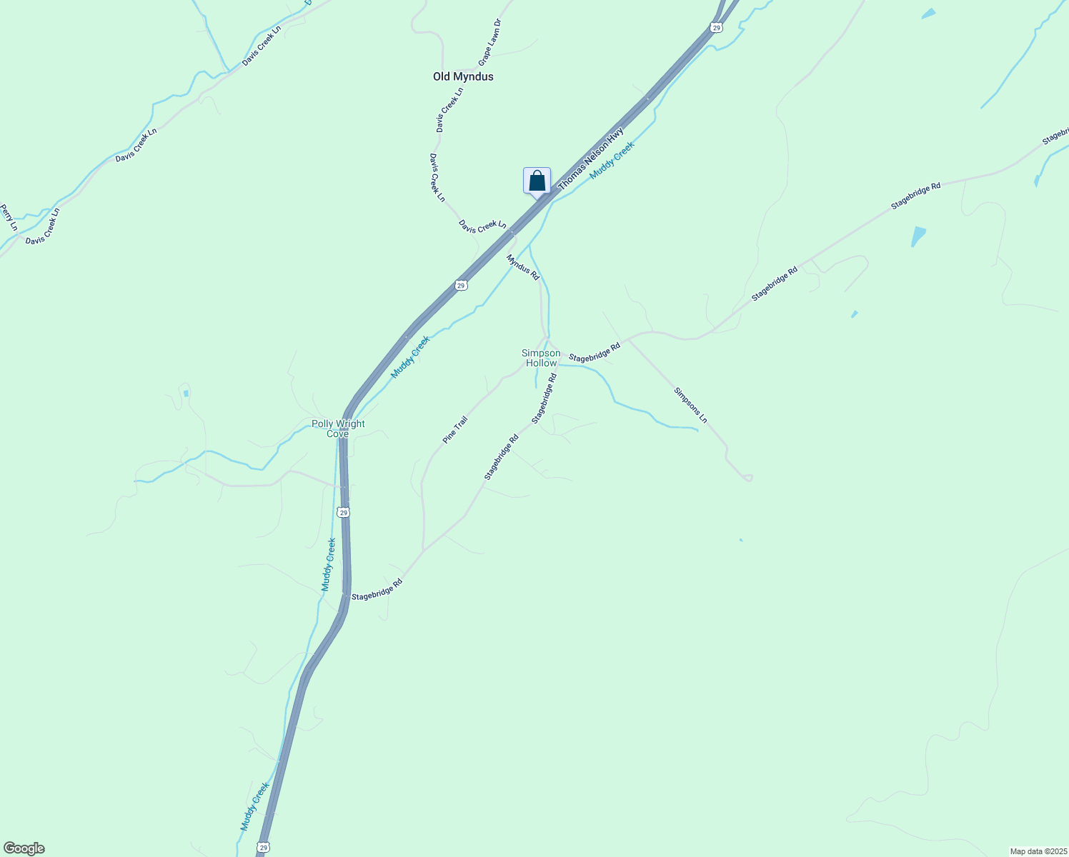 map of restaurants, bars, coffee shops, grocery stores, and more near 866 Stagebridge Road in Lovingston