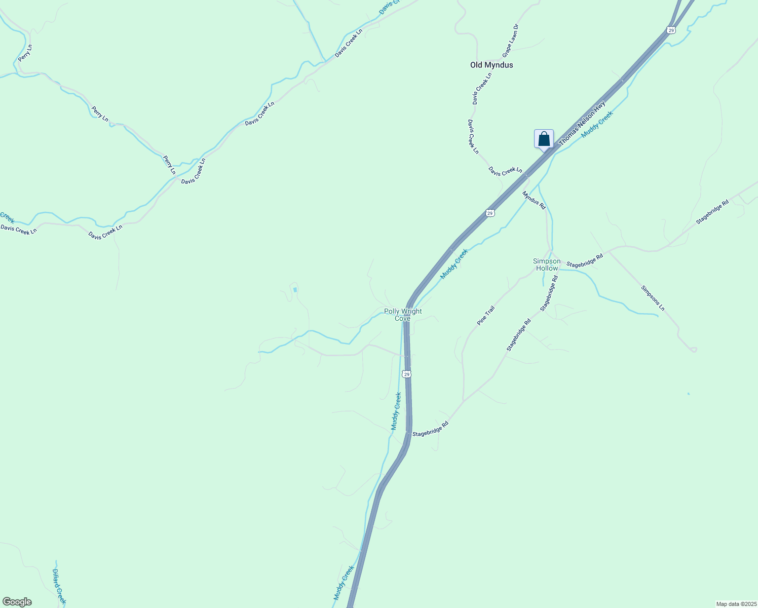 map of restaurants, bars, coffee shops, grocery stores, and more near 126 Anderson Lane in Lovingston
